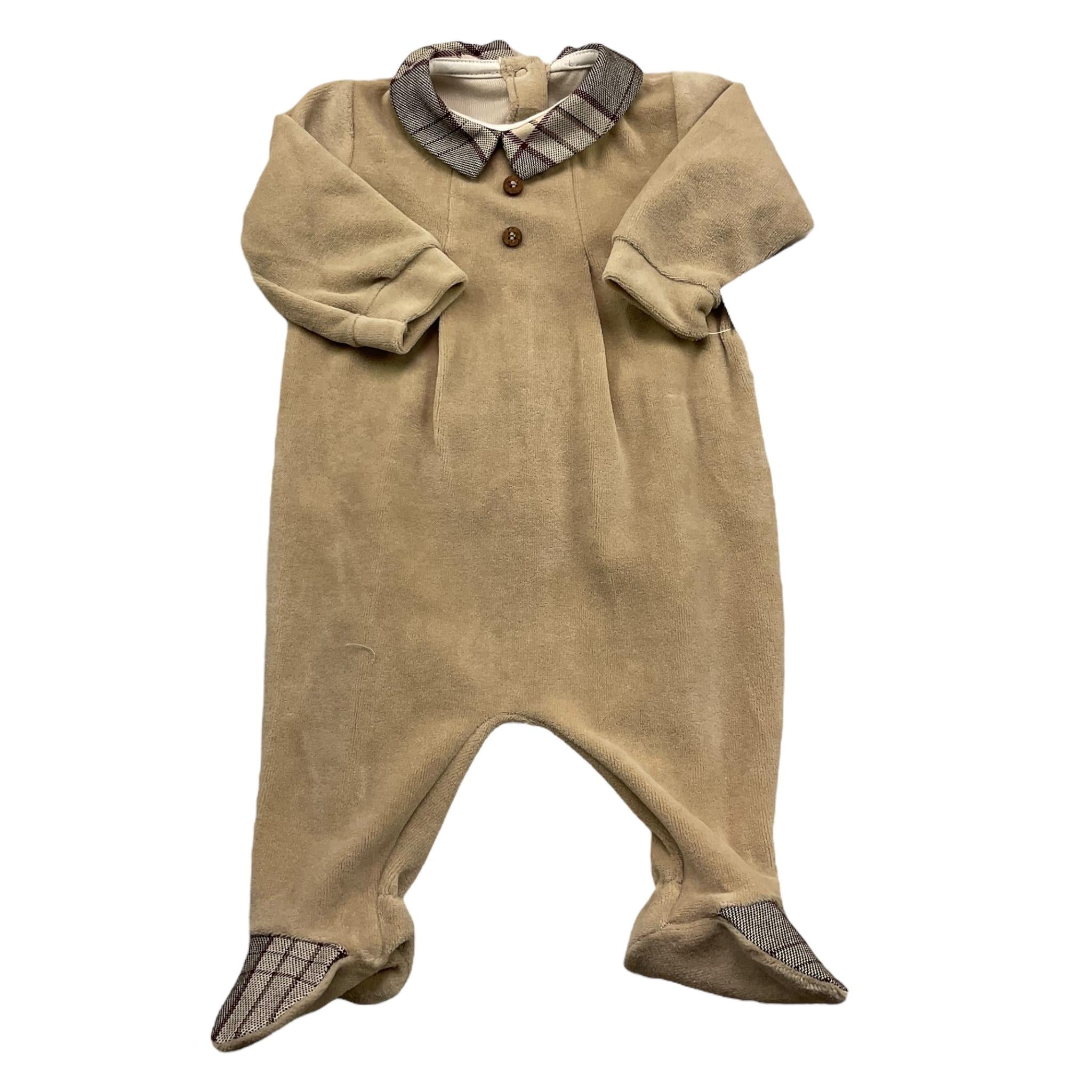 BABY VIP tutina manica lunga tinta unita in ciniglia Beige per Neonato T2796 BEIGE BABY VIP