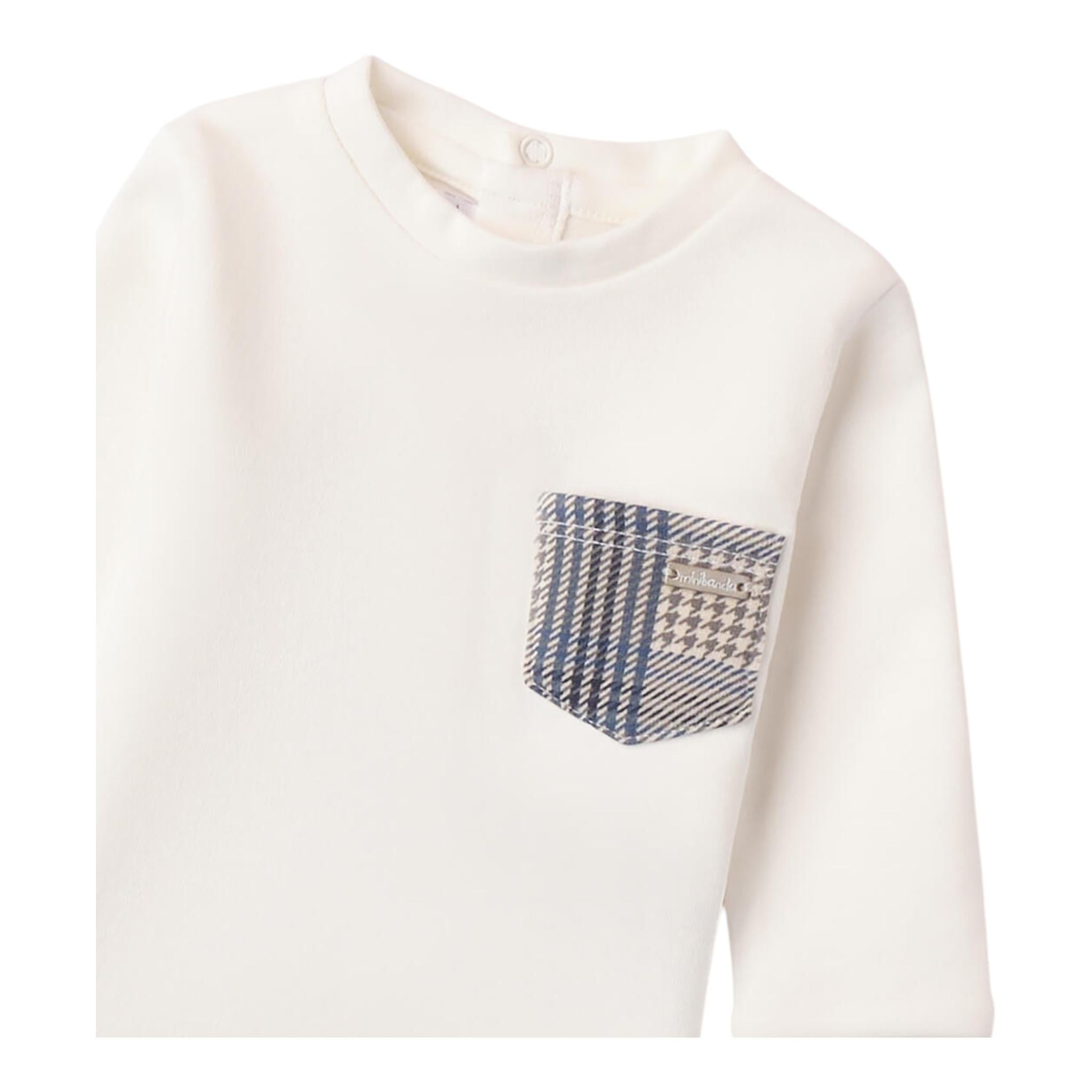 MINI BANDA shirt girocollo tinta unita con taschino in contrasto Panna per Neonato 3A612 PANNA MINI BANDA