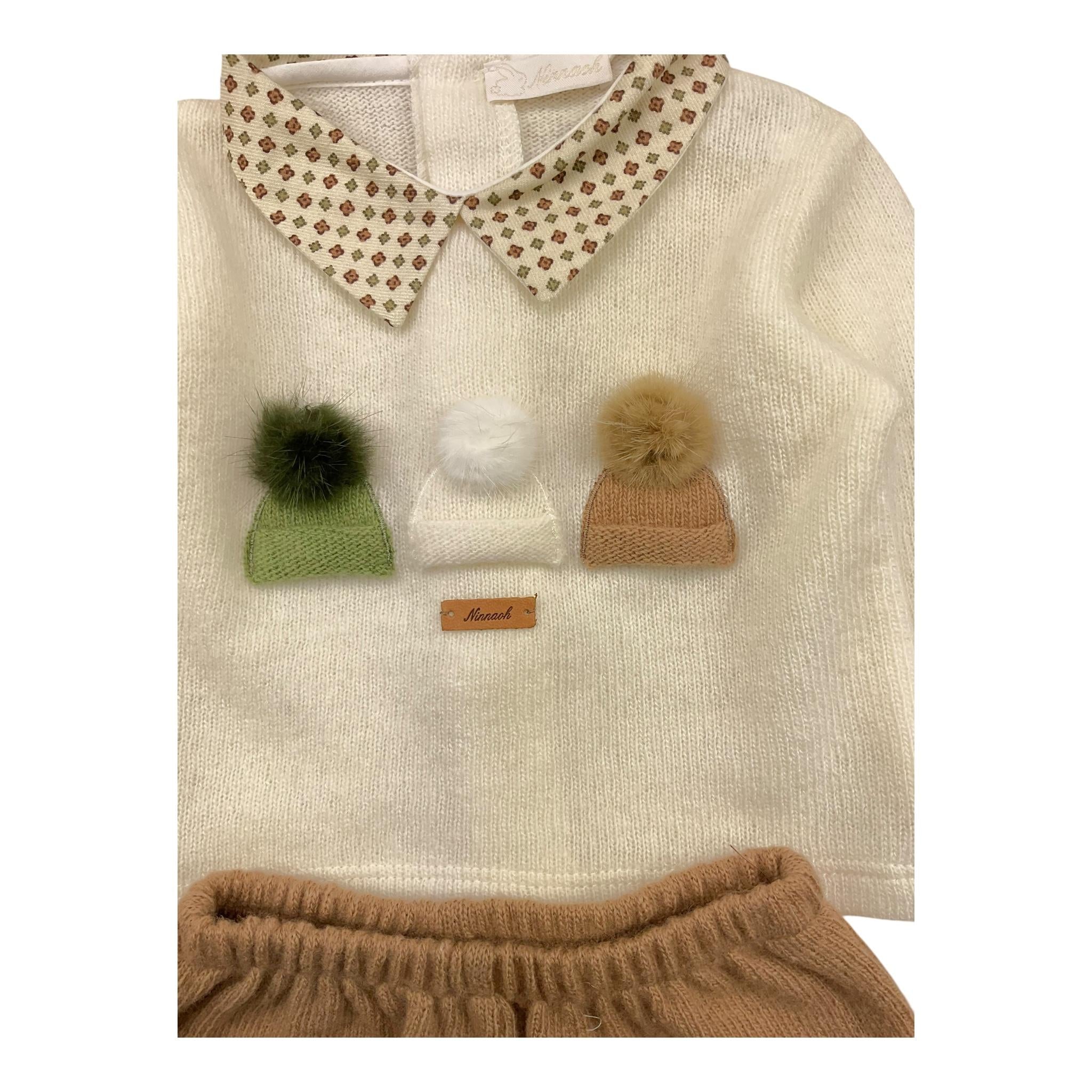 NINNAOH completo 2pz maglia-ghettina bicolore Beige/panna per Neonato I24263C BEIGE/PANNA NINNAOH