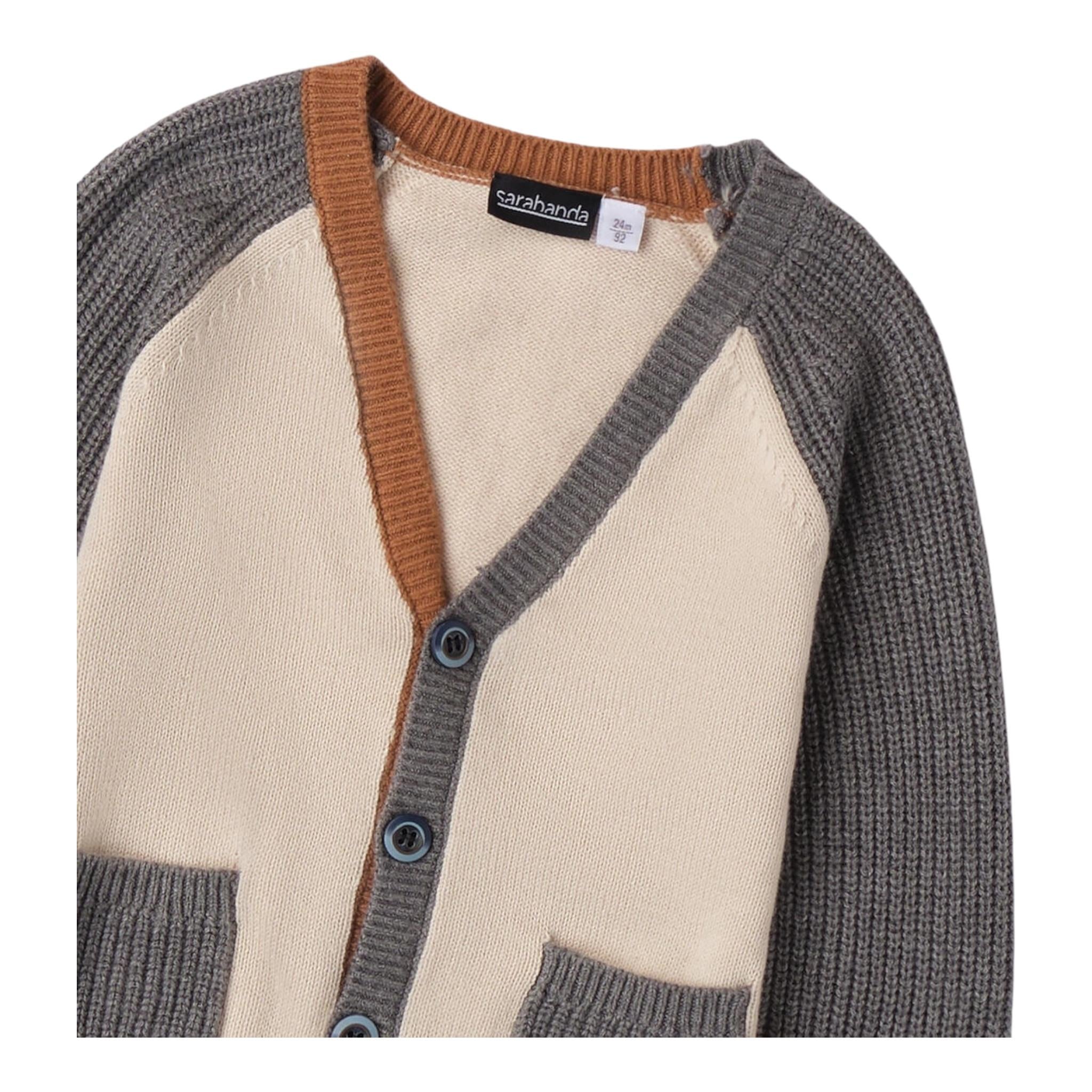 MINI BANDA cardigan tinta unita con maniche in contrasto Panna per Bambino 0A108 PANNA MINI BANDA