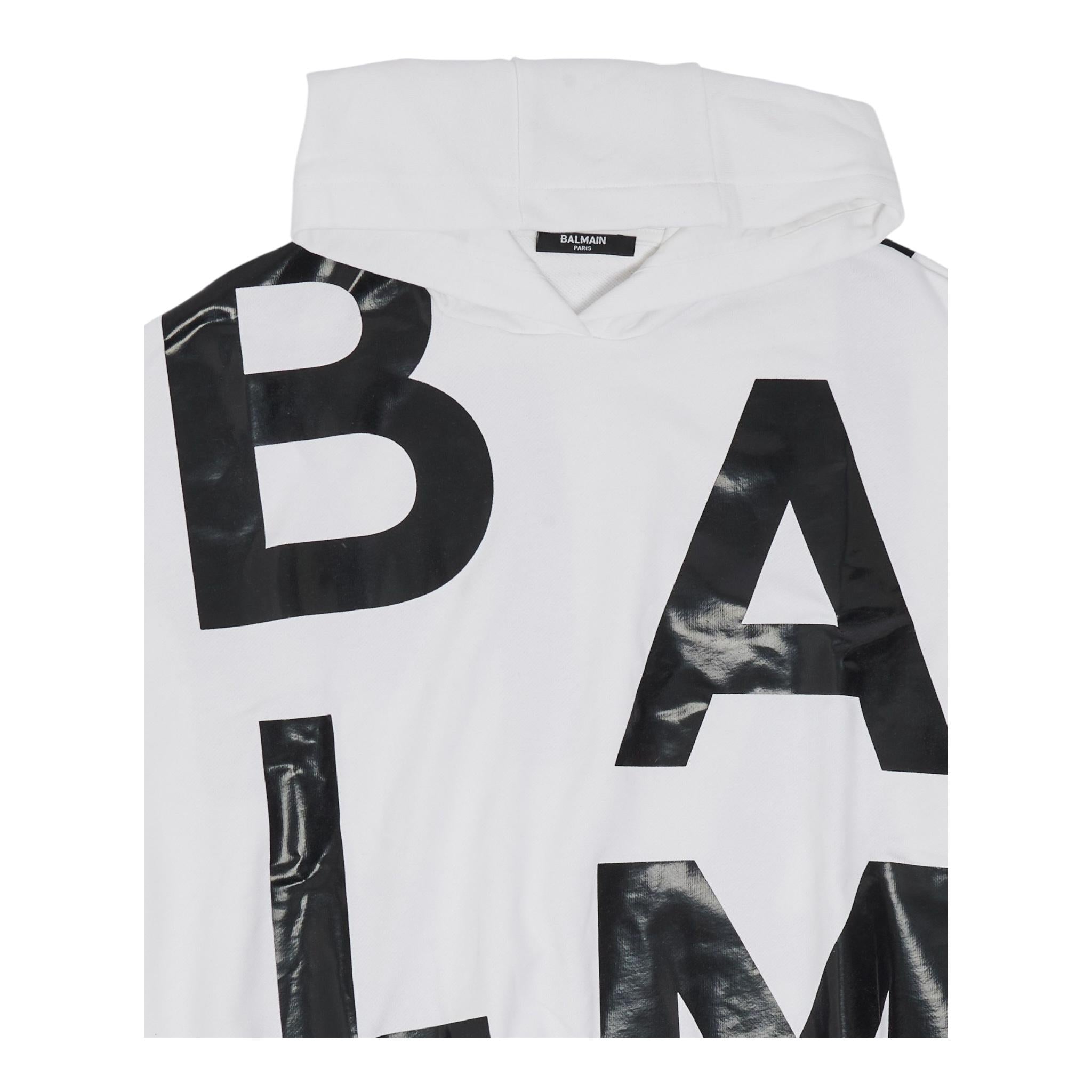 BALMAIN felpa chiusa con cappuccio tinta unita cn logo in contrasto Bianco per Bambino BY4P50 BIANCO BALMAIN