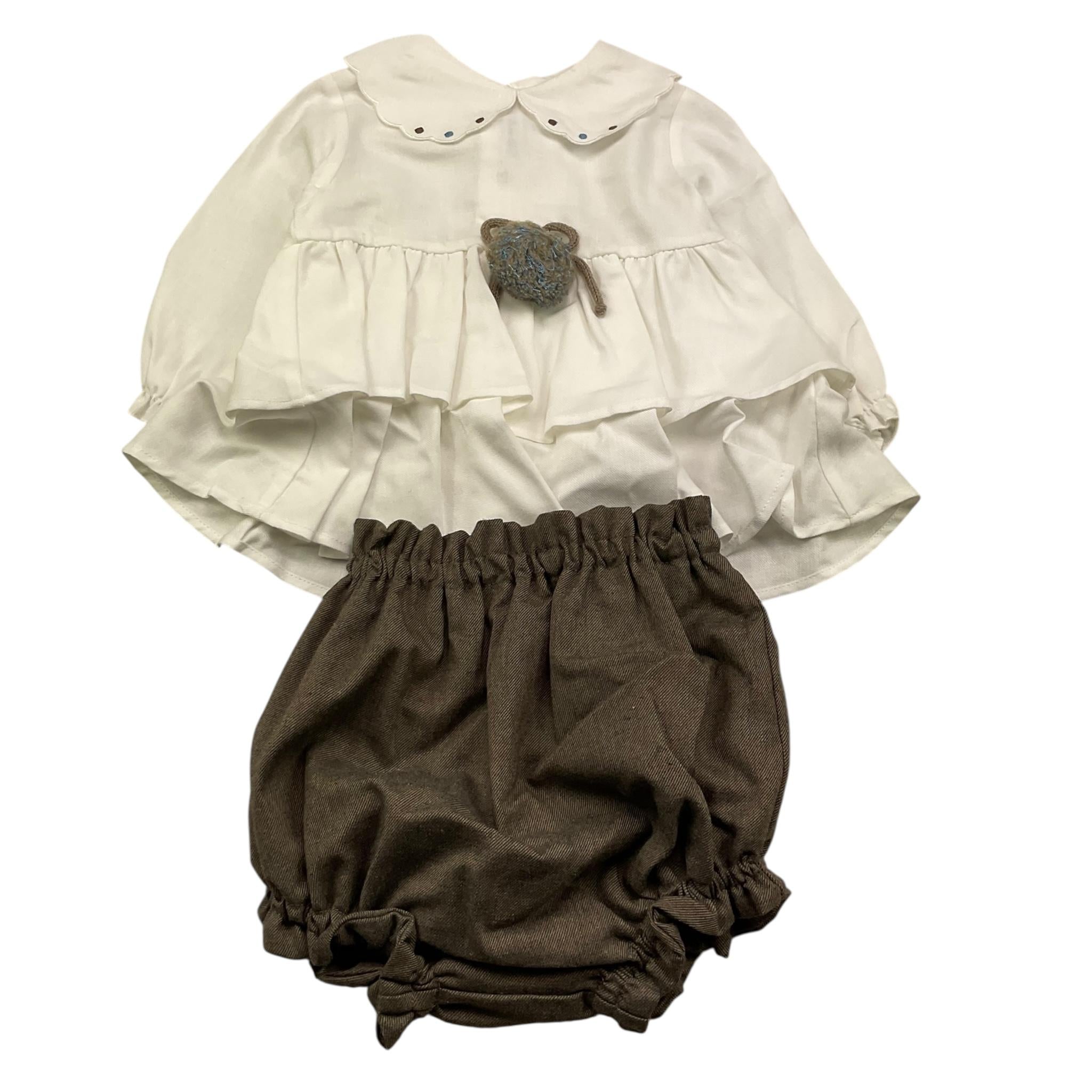 BARCELLINO completo 2 pezzi camicia-culotte Bianco/marrone per Neonata 105308 BIANCO/MARRONE BARCELLINO