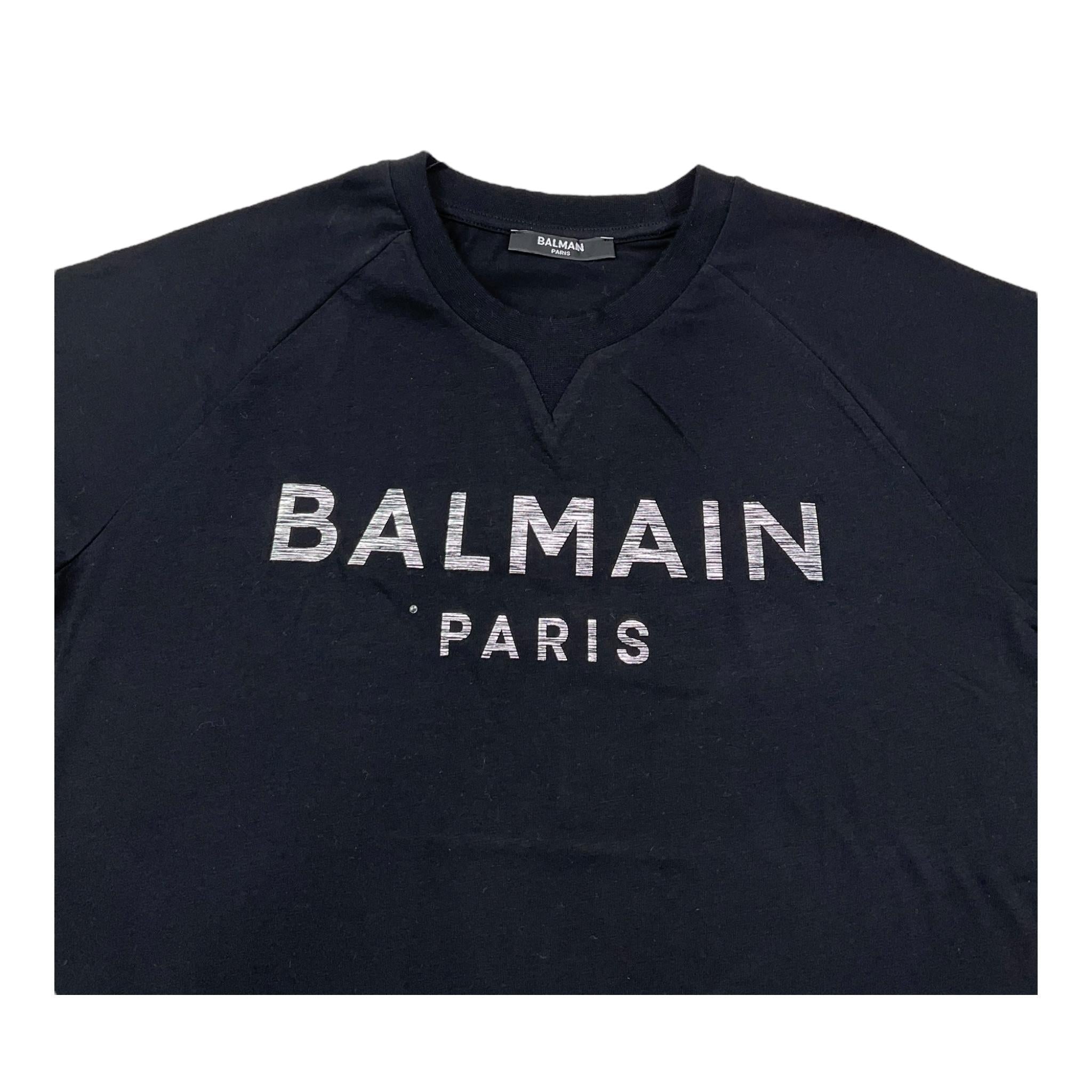 BALMAIN t-shirt girocollo tinta unita con logo Nero per Bambino BV8P11 NERO BALMAIN