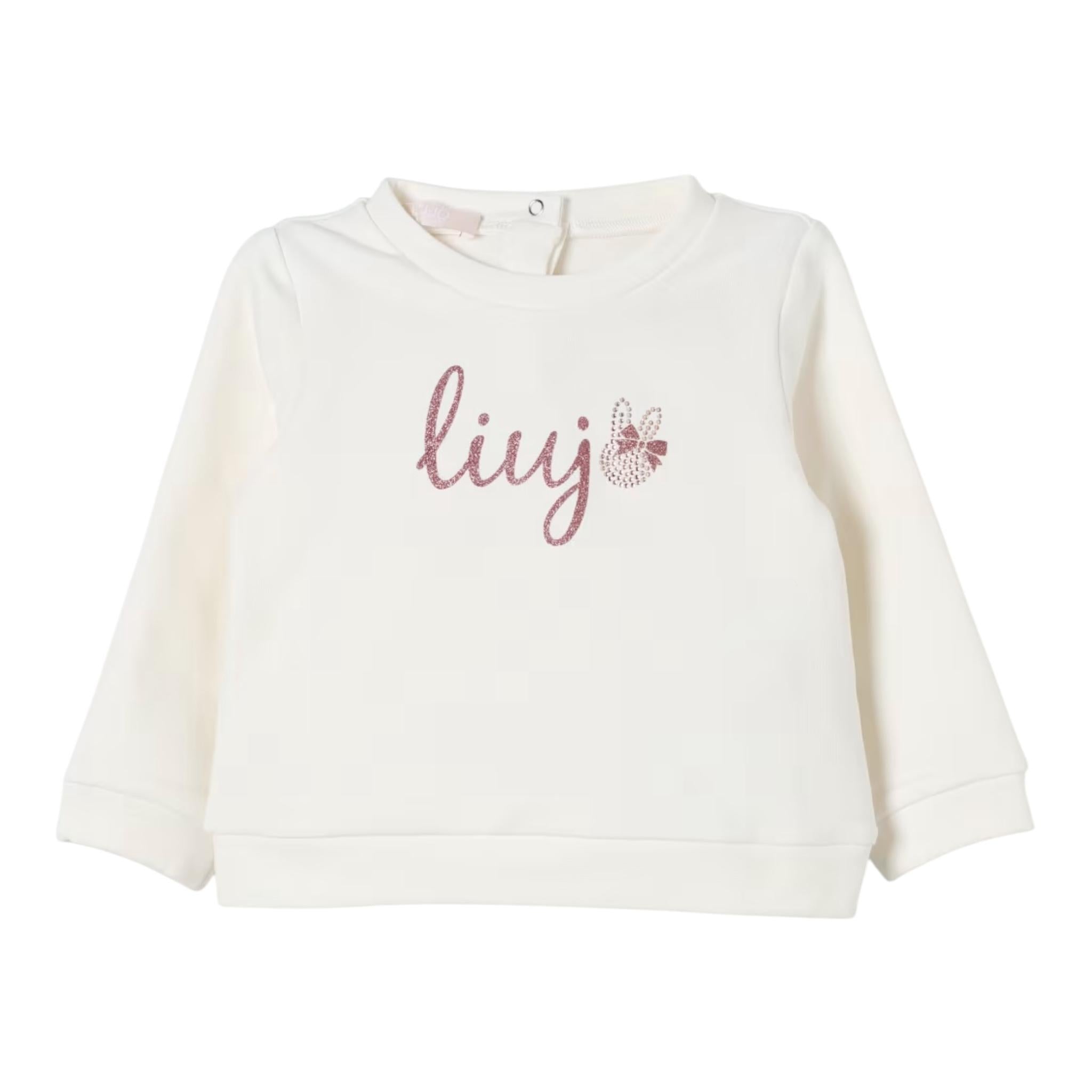 LIU JO felpa chiusa girocollo tinta unita con stampa brillantinata Panna per Neonata HF4038X PANNA LIU JO
