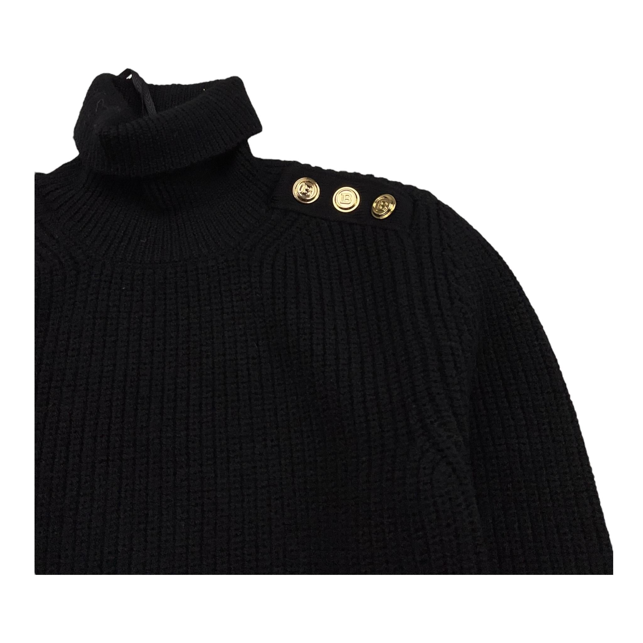BALMAIN maglia collo alto tinta unita con bottoni in contrasto Nero per Bambina 6R9B40 NERO BALMAIN