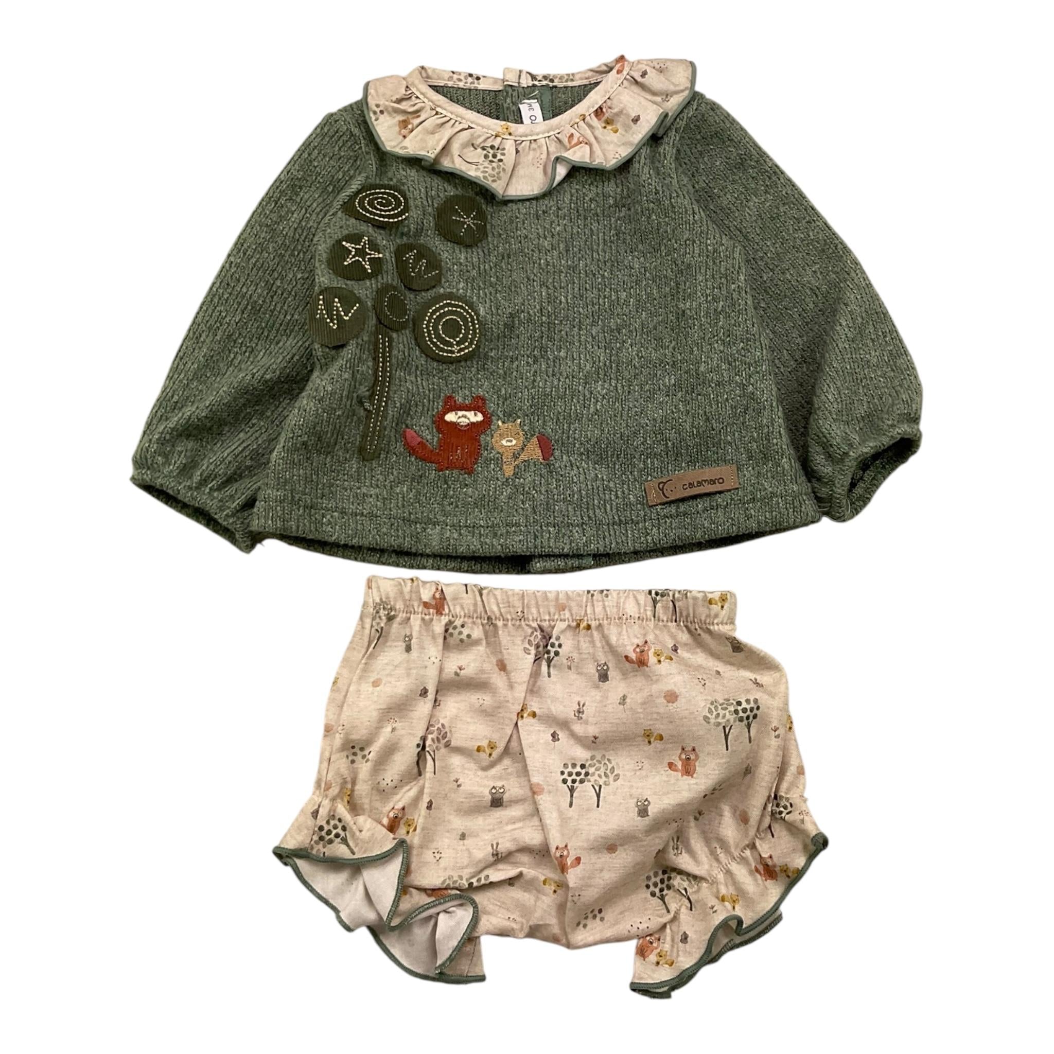 CALAMARO completo 2 pezzi maglia-coulotte Verde per Neonata 11069 VERDE CALAMARO
