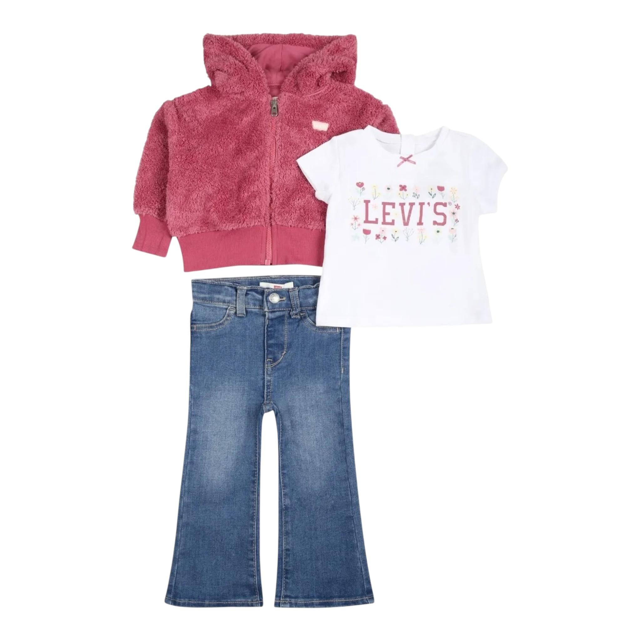 LEVI'S completo 3pz jeans-t-shirt-cardigan Rosa per Neonata 1EK978 ROSA LEVI'S