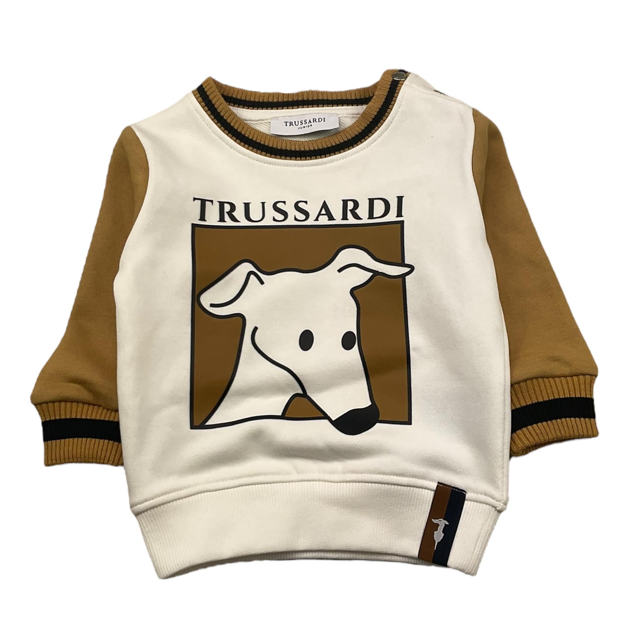 TRUSSARDI felpa chiusa girocollo tinta unita con maniche in cntrasto Panna per Neonato TIA25081FE PANNA TRUSSARDI