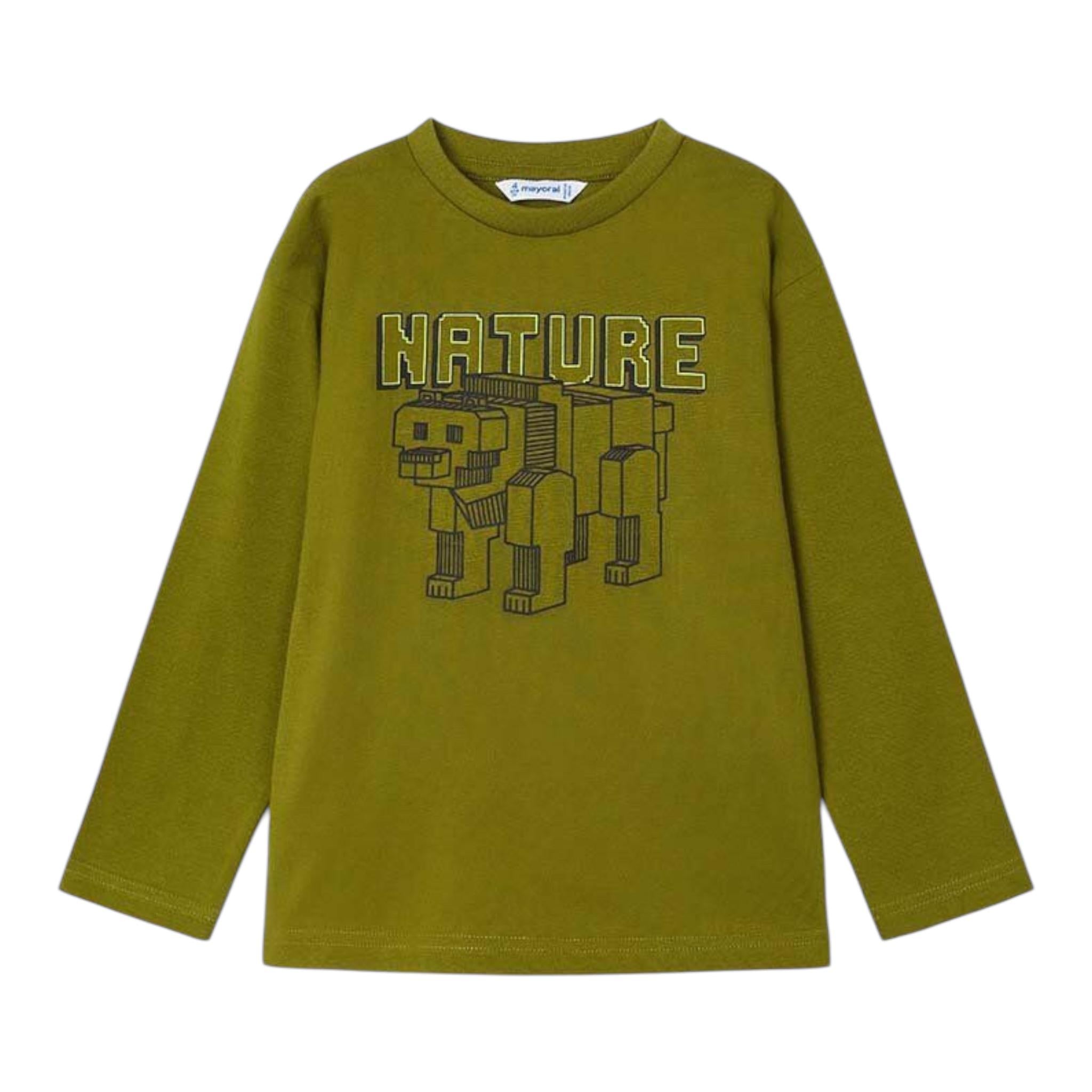 MAYORAL shirt girocollo tinta unita con stampa in contasto Verde per Bambino 4051J VERDE MAYORAL
