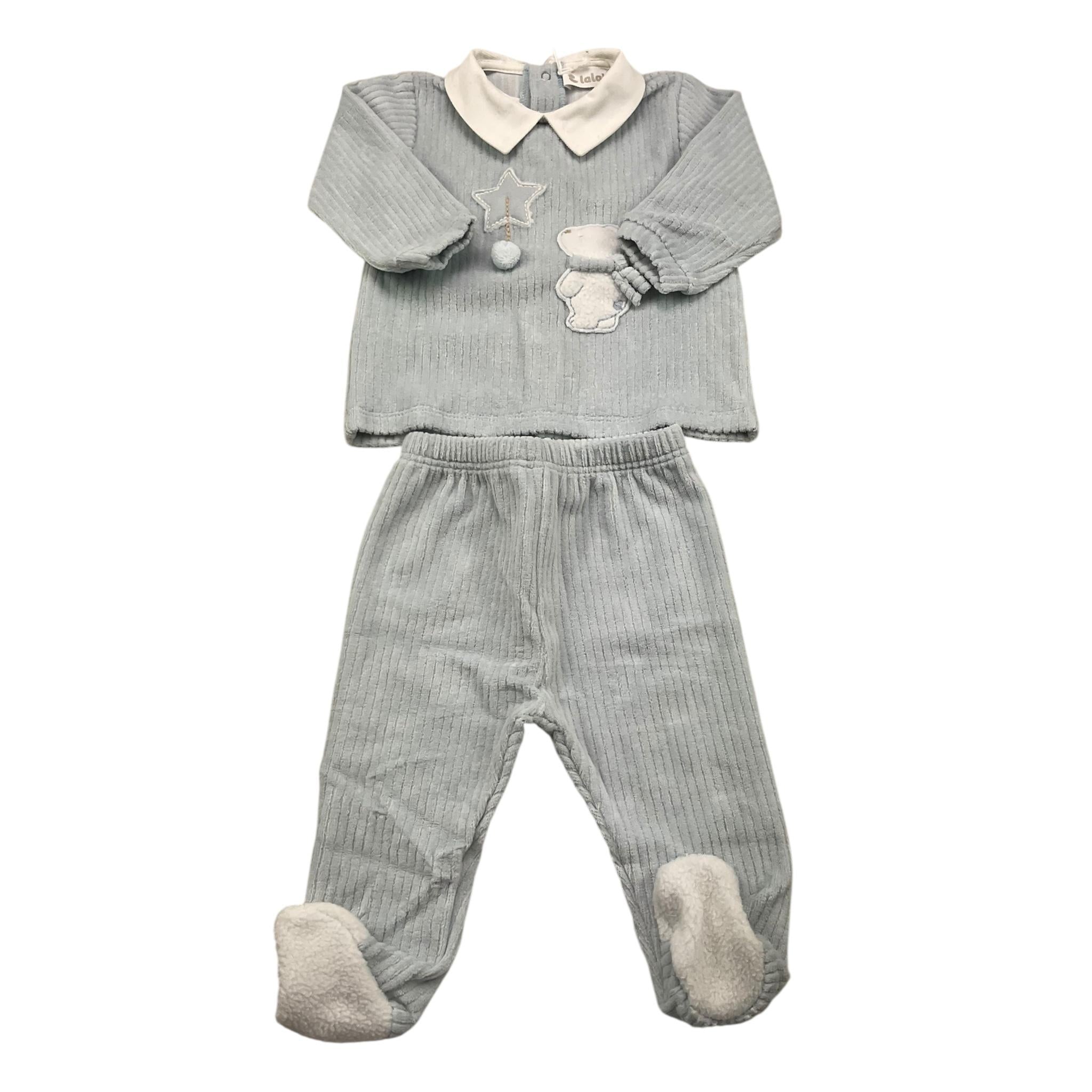 LALALU' completo 2pz maglia-ghettina tinta unita con stampa Azzurro per Neonata CPL1NX AZZURRO LALALU'
