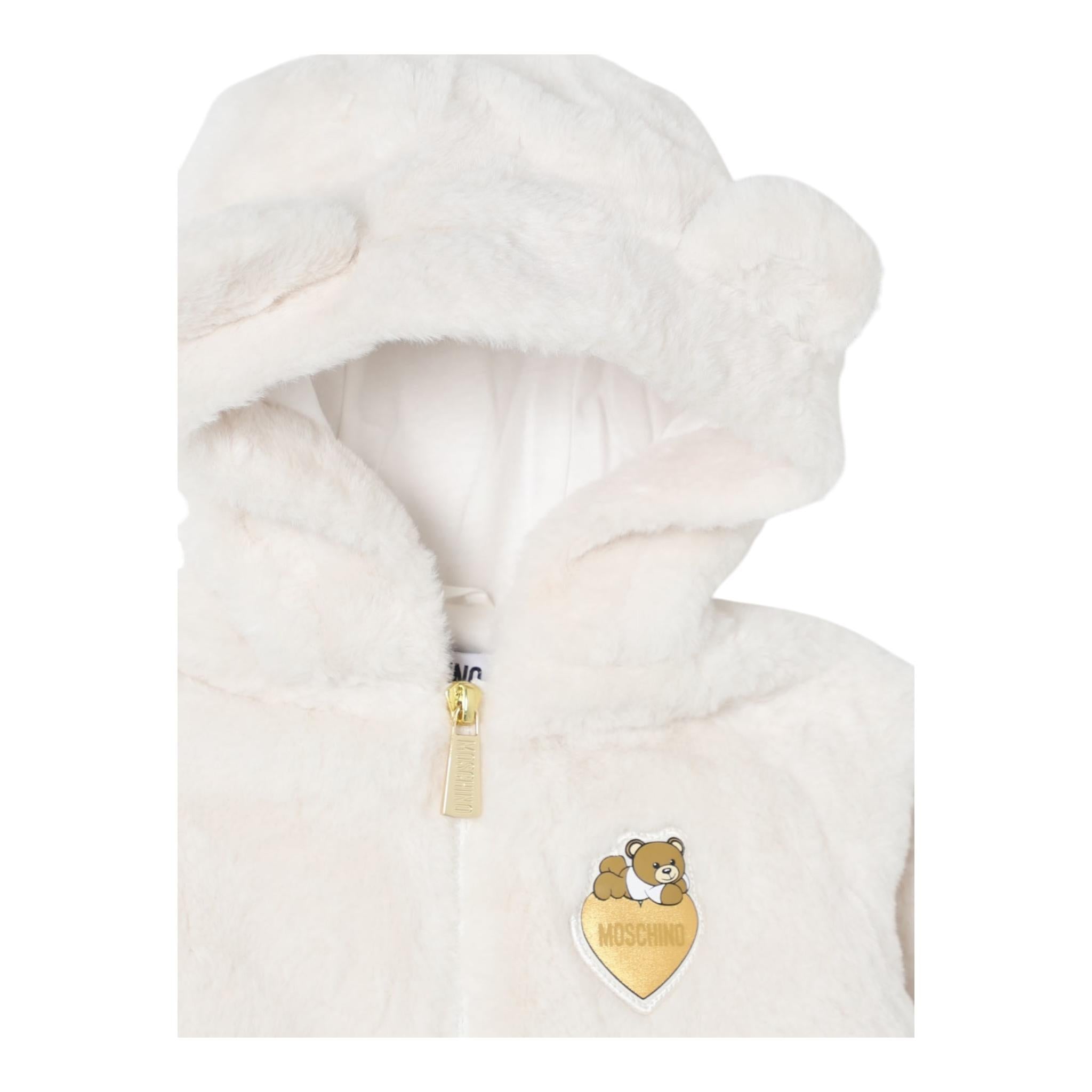 MOSCHINO giubbino tinta unita in pelliccia con zip e cappuccio Bianco per Neonato MDS02 BIANCO MOSCHINO