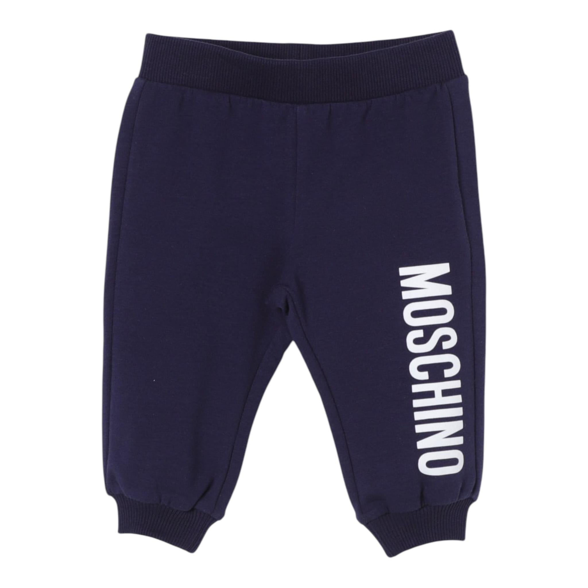 MOSCHINO pantalone tuta tinta unita con stampa logo Blu per Neonato MUP058 BLU MOSCHINO