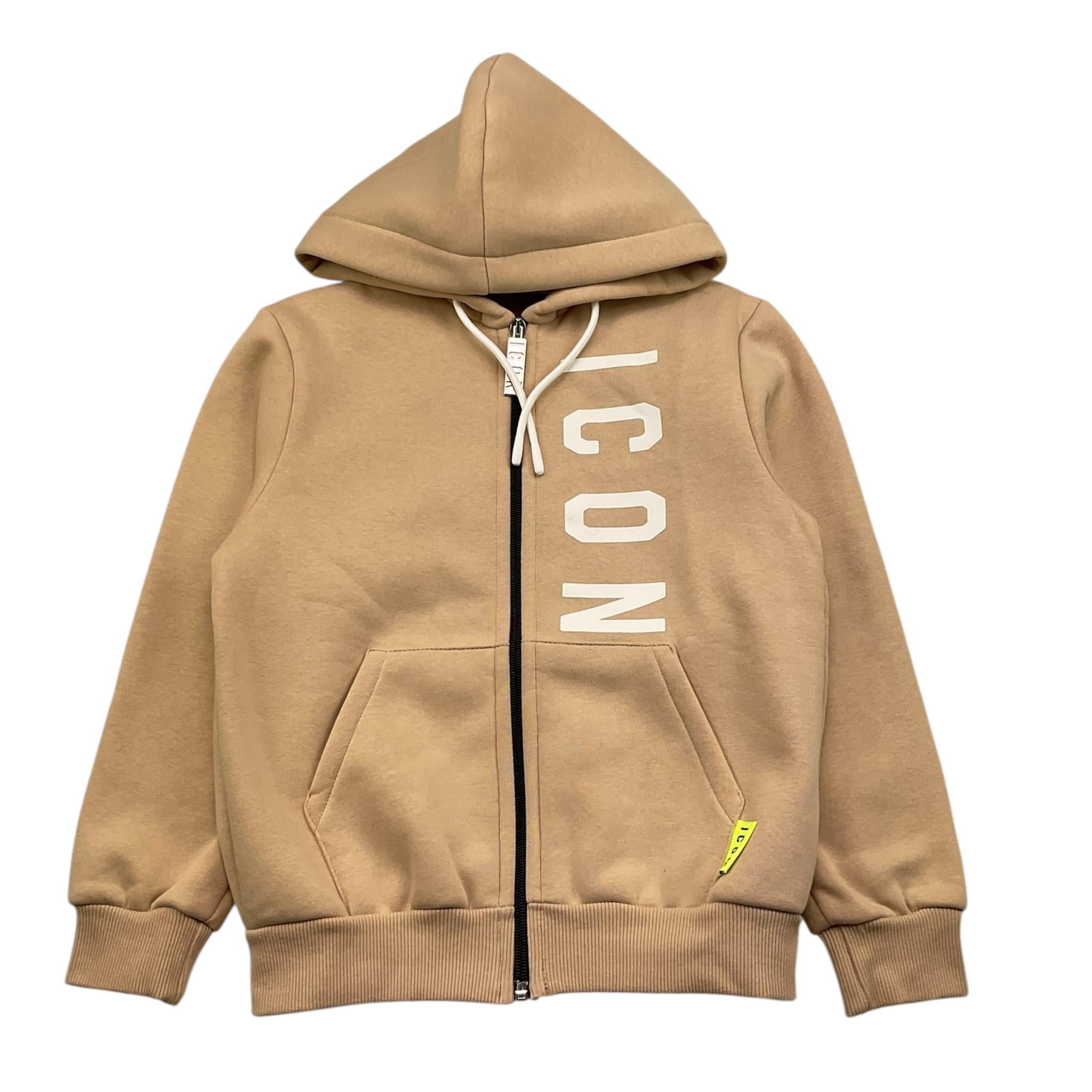 ICON felpa con zip e cappuccio tinta unita con stampa Beige per Bambino IBSW00277 BEIGE ICON