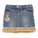 MONNALISA gonna in denim tinta unita con profili pelliccia Azzurro per Neonata 39D701N AZZURRO MONNALISA