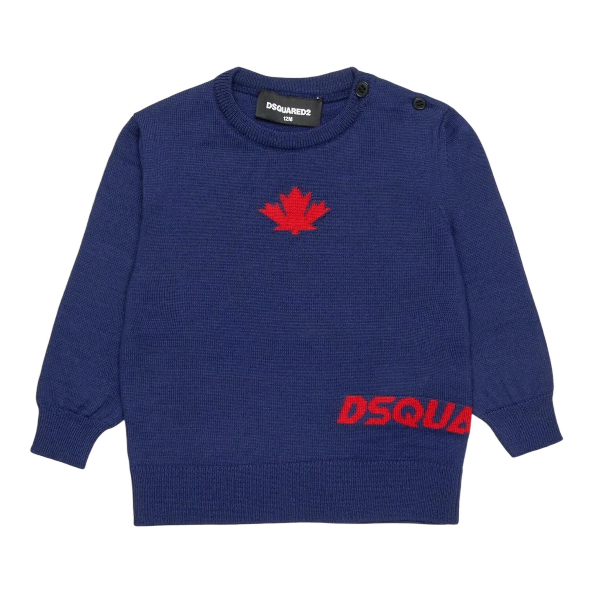 DSQUARED2 maglia girocollo tinta unita con ricamo logo Blu per Neonato DQ2488 BLU DSQUARED2