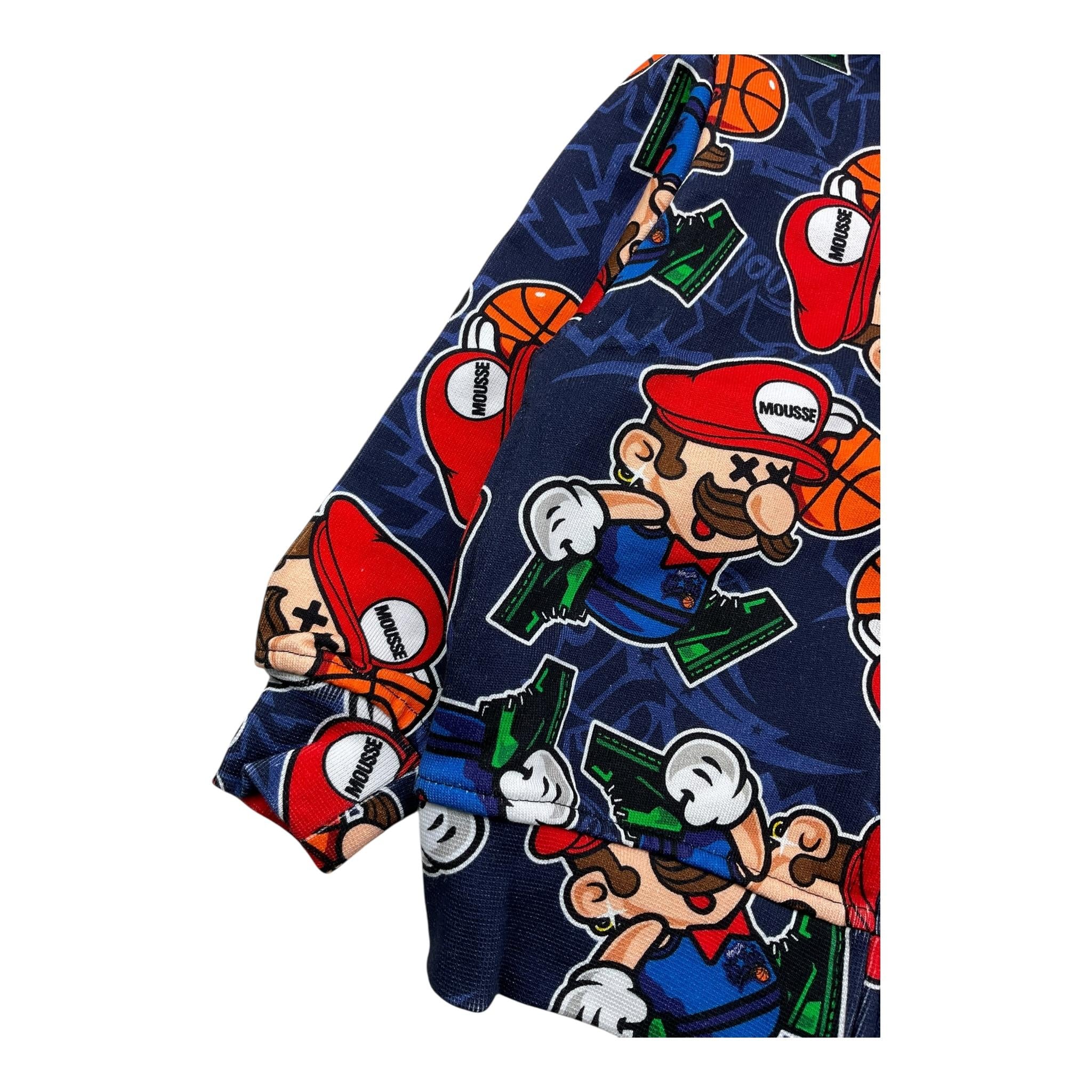 MOUSSE felpa con zip e cappuccio tinta unita cn stampe mario Blu per Neonato HKFZ368 BLU MOUSSE