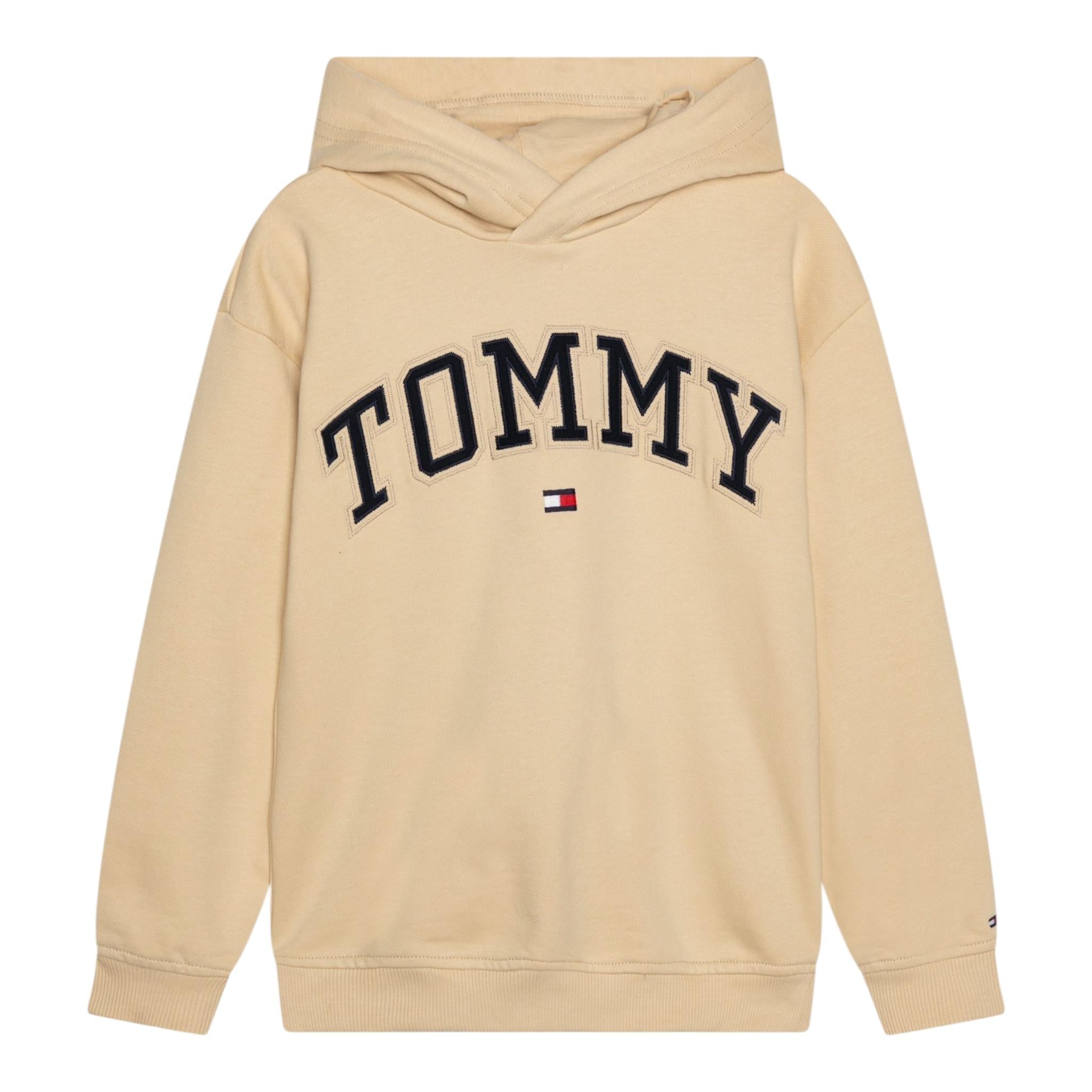 TOMMY HILFIGER felpa chiusa con cappuccio tinta unita con logo Beige per Bambino KB0KB09141 BEIGE TOMMY HILFIGER