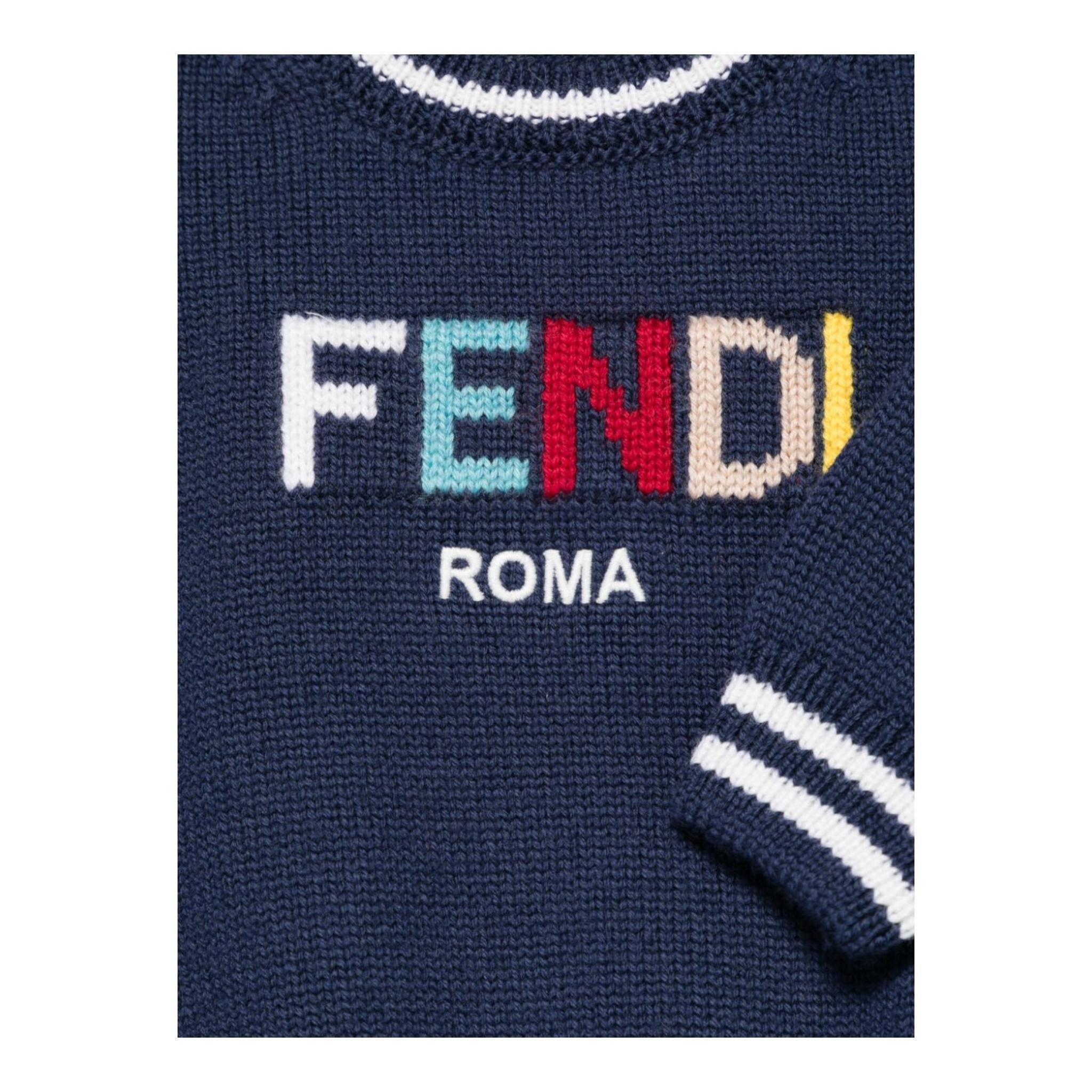 FENDI maglia tinta unita con stampa Blu per Neonato BUG177 BLU FENDI