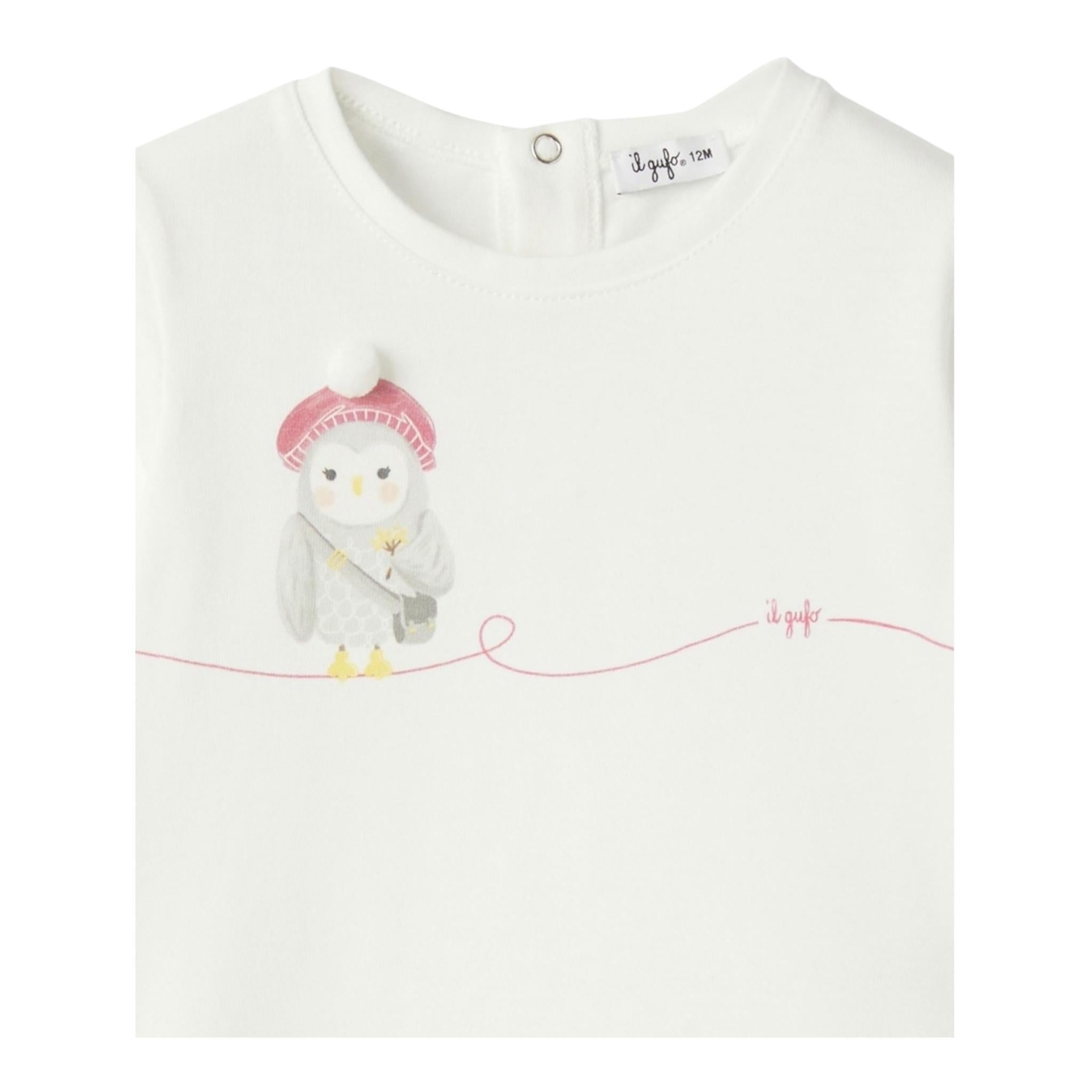 IL GUFO shirt girocollo tinta unita con stampa in contrasto Bianco per Bambina A24TA359MF002J BIANCO IL GUFO