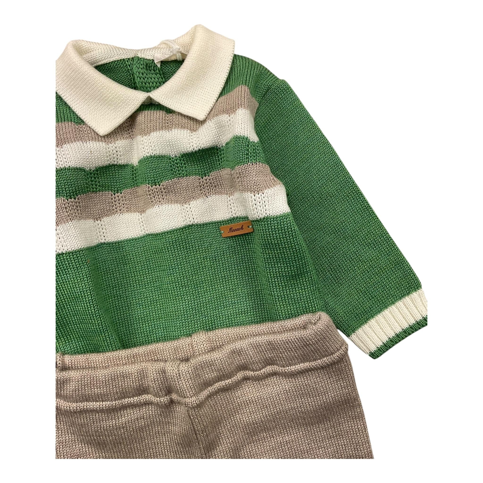NINNAOH completo 2pz tricolore maglia-pantalone Verde per Neonato I24322CF VERDE NINNAOH