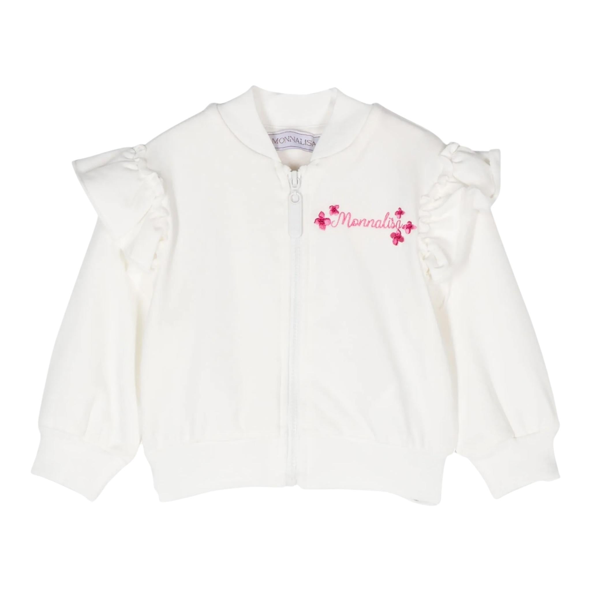 MONNALISA felpa tinta unita con zip e stampa Bianco per Neonata 39D801 BIANCO MONNALISA