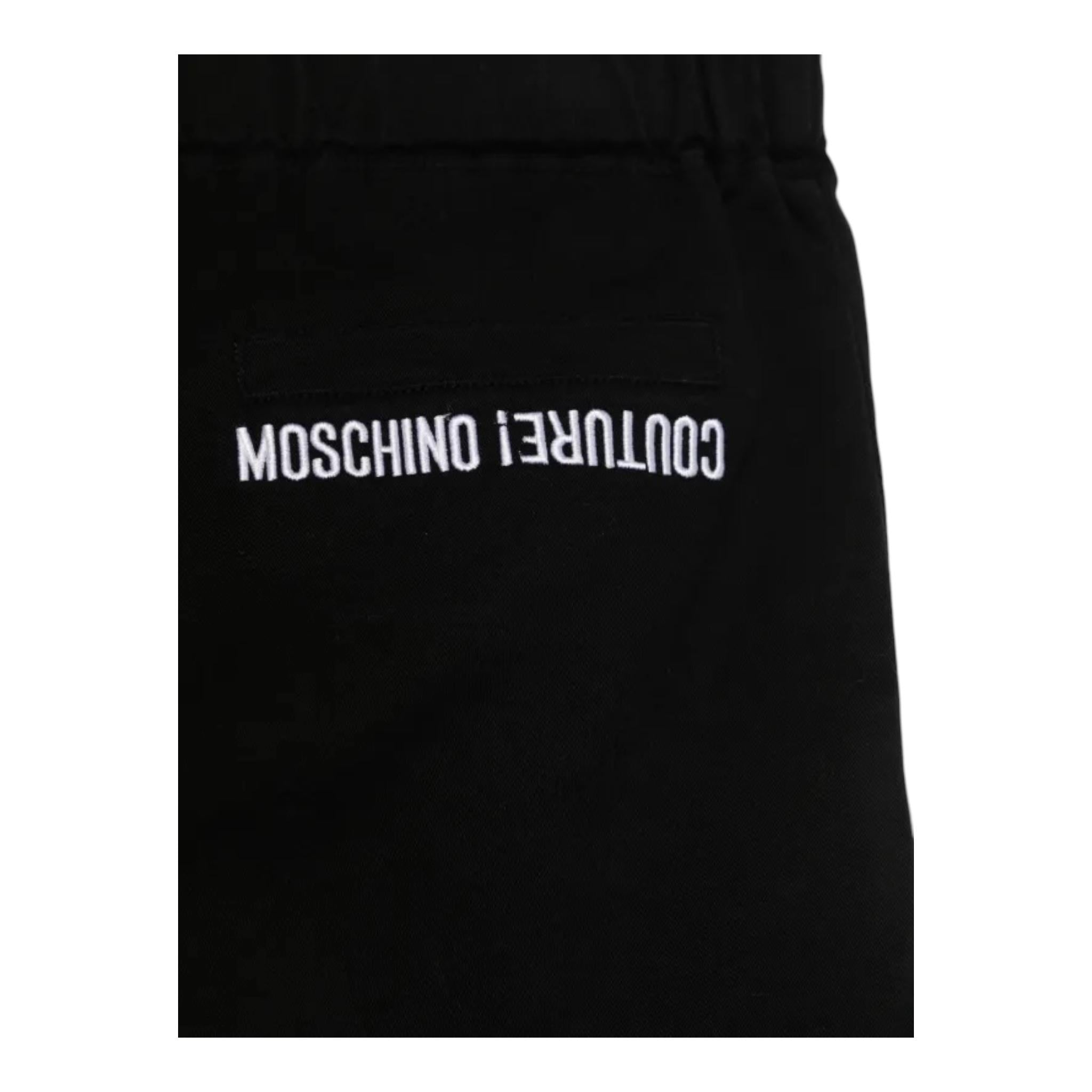 MOSCHINO pantalone tinta unita con elastico in vita Nero per Bambino HUP080 NERO MOSCHINO