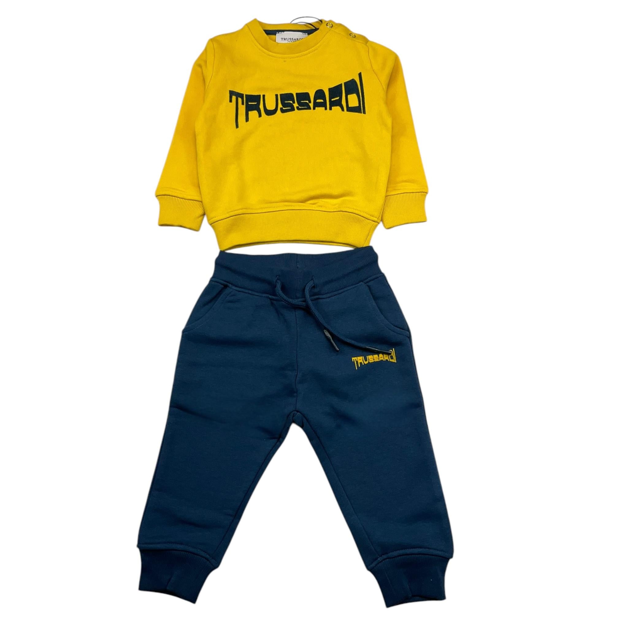 TRUSSARDI completo 2 pezzi felpa-pantalone bicolore Giallo/blu per Neonato TIA24137CFN GIALLO/BLU TRUSSARDI