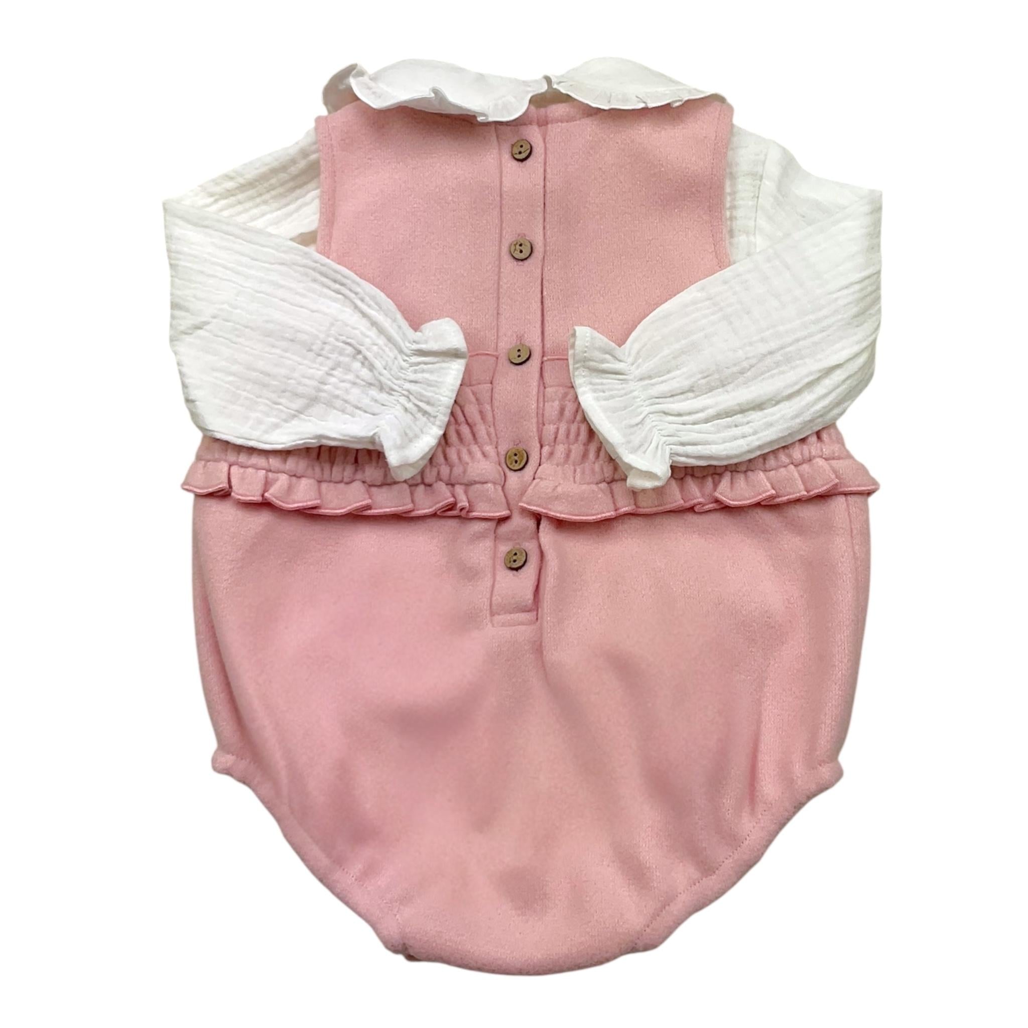 BABIDU completo 2pz camicia-pagliaccetto bicolore Bianco/rosa per Neonata 42770 BIANCO/ROSA BABIDU