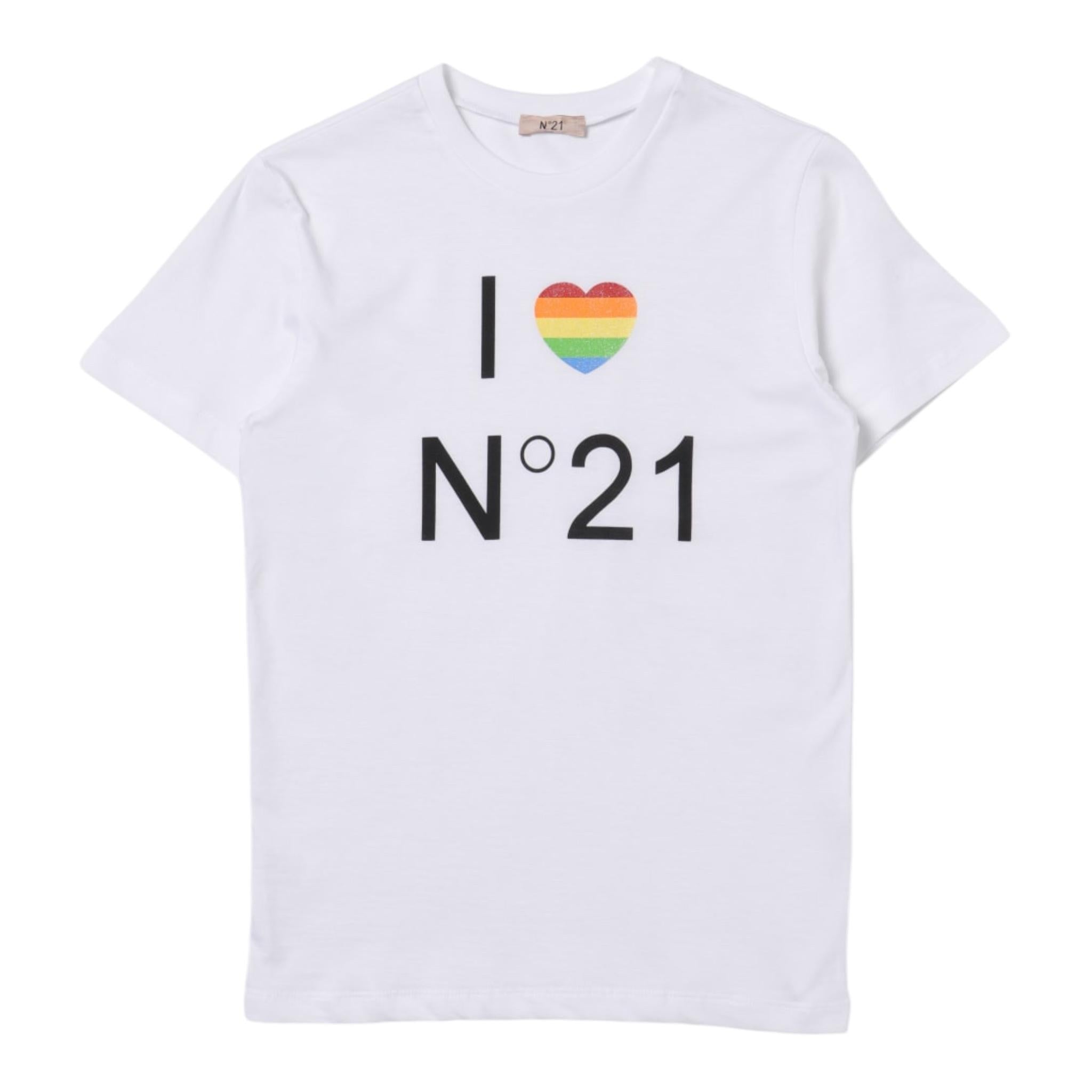 N°21 T-Shirt Tinta Unita Girocollo Con Stampa Bianco Per Bambina N21822 BIANCO N°21