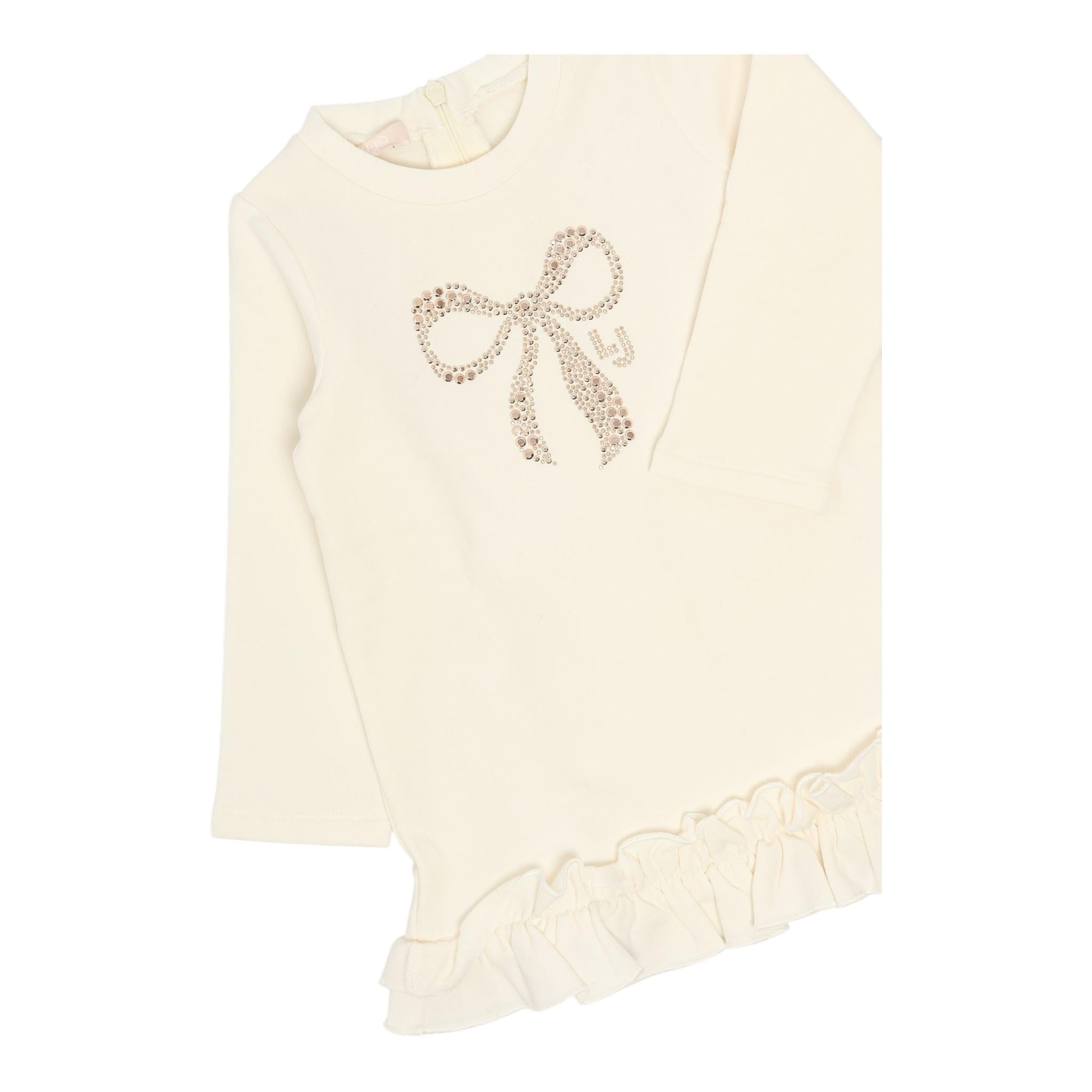 LIU JO abito manica lunga tinta unita con logo brillantinato Panna per Neonata HF4071 PANNA LIU JO