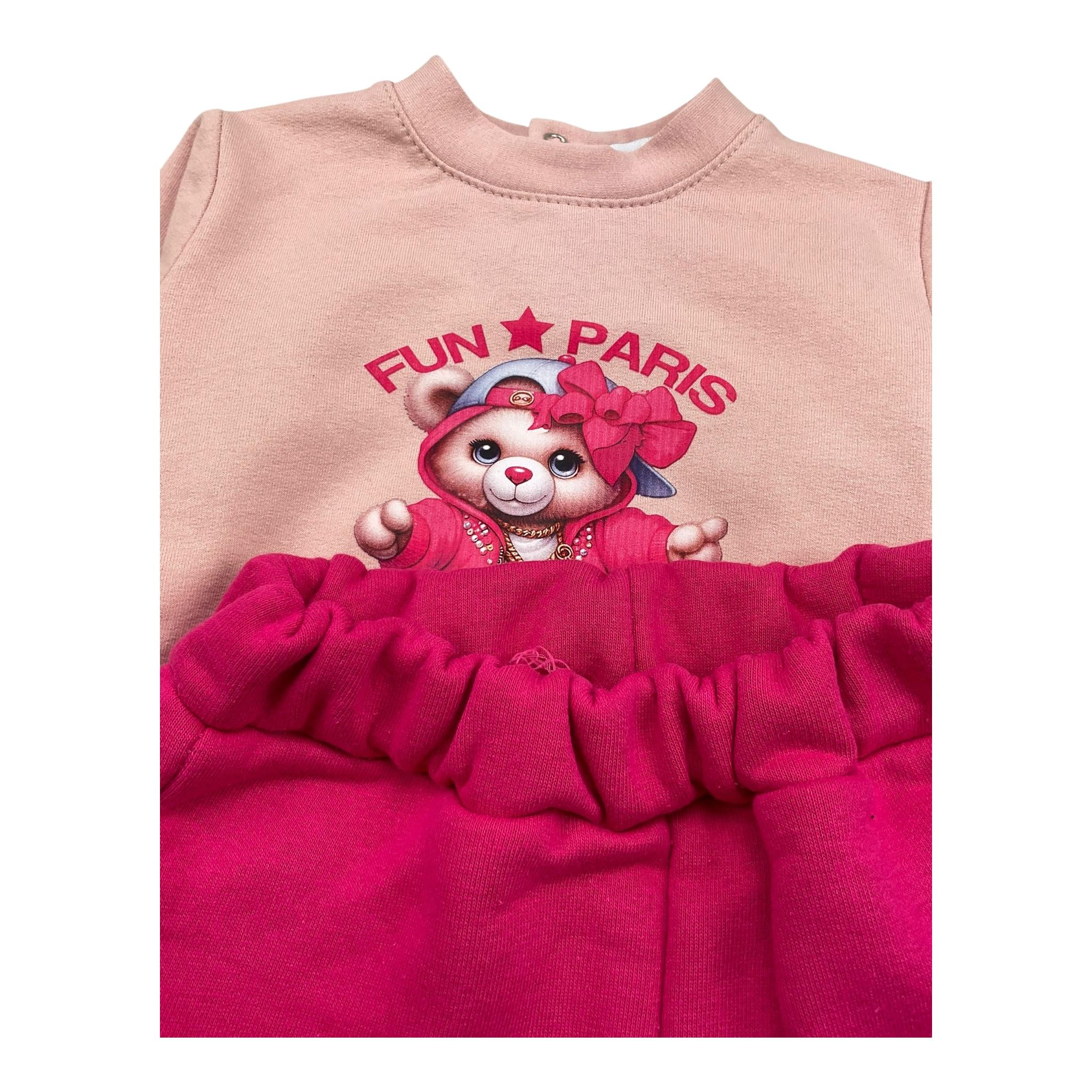 FUN PARIS completo 2 pezzi felpa-pantalone bicolore Rosa/fuxia per Neonata 0062 ROSA/FUXIA FUN PARIS