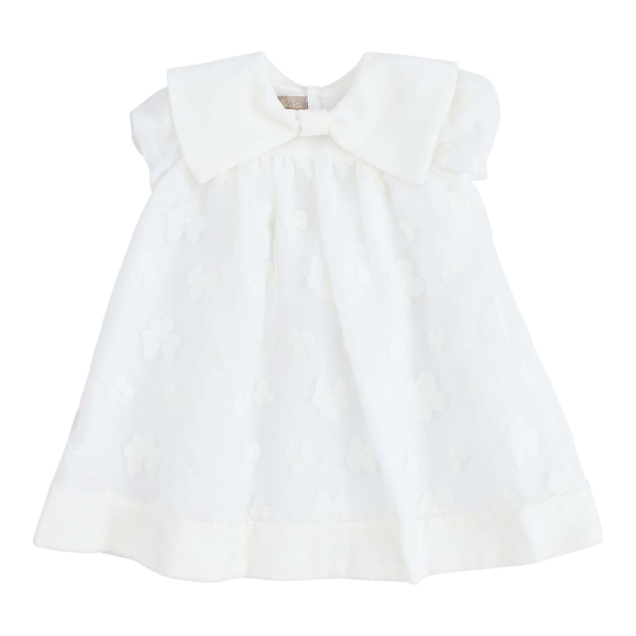 LA STUPENDERIA abito tinta unita mezza manica con ricami Bianco per Neonata CCAB24 BIANCO LA STUPENDERIA