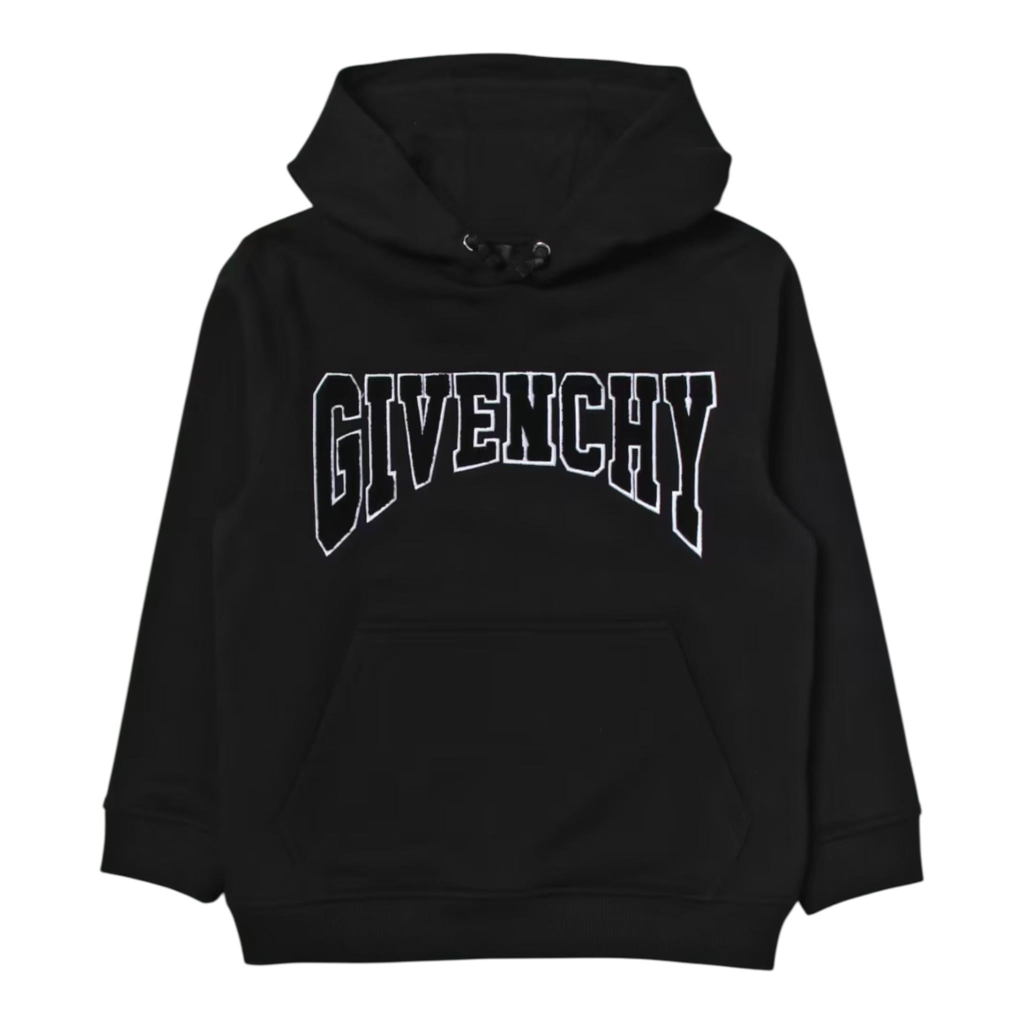 GIVENCHY felpa chiusa con cappuccio tinta unita con logo Nero per Bambino H25475 NERO GIVENCHY