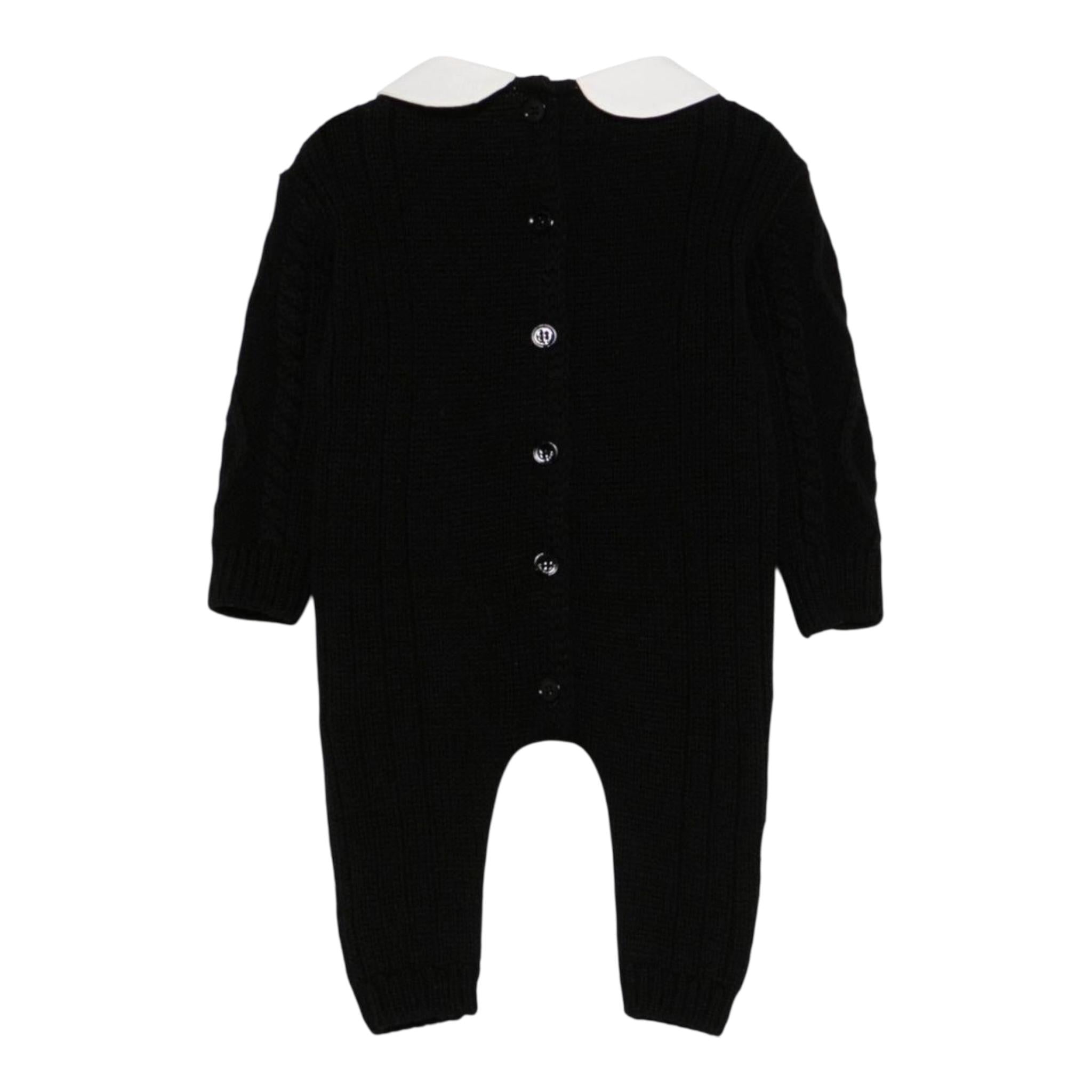 ELISABETTA FRANCHI tutina in maglia tinta unita con colletto in contrasto Nero per Neonata ENTU117 NERO ELISABETTA FRANCHI