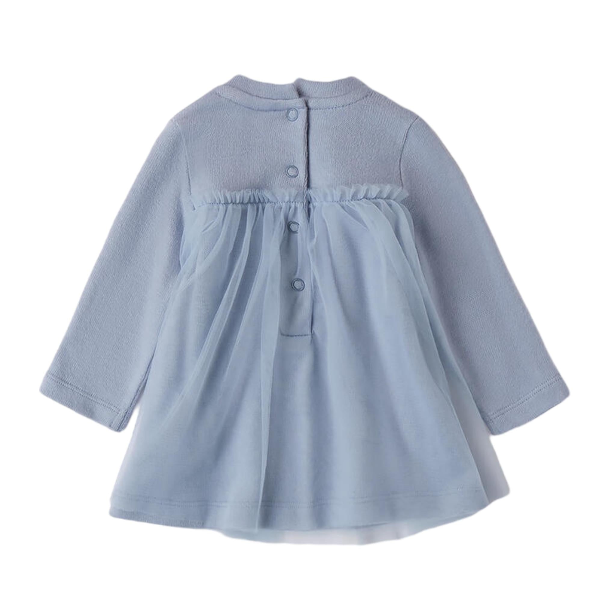 MINI BANDA abito tinta unita con tulle e applicazioni Azzurro per Neonata 3A769 AZZURRO MINI BANDA