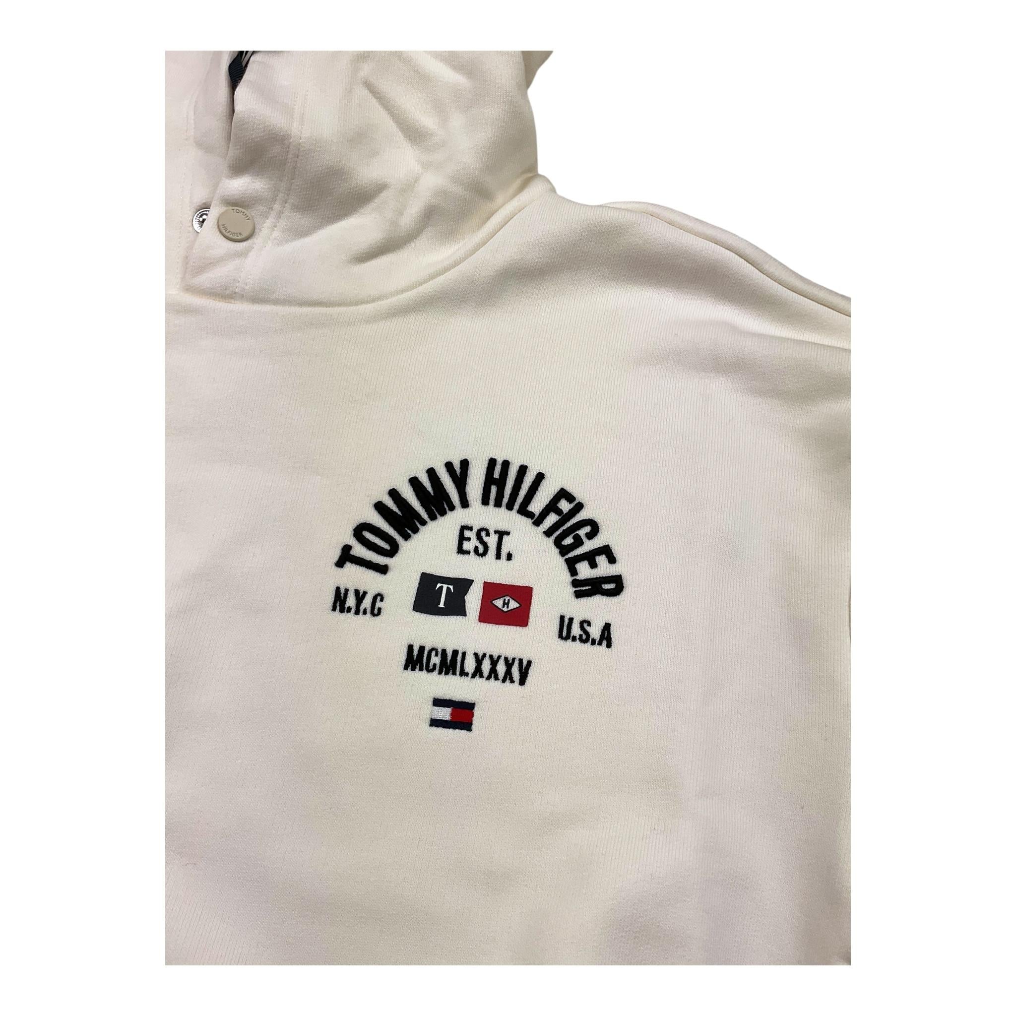 TOMMY HILFIGER felpa chiusa con cappuccio tinta unita con logo Panna per Bambino KB0KB09379 PANNA TOMMY HILFIGER
