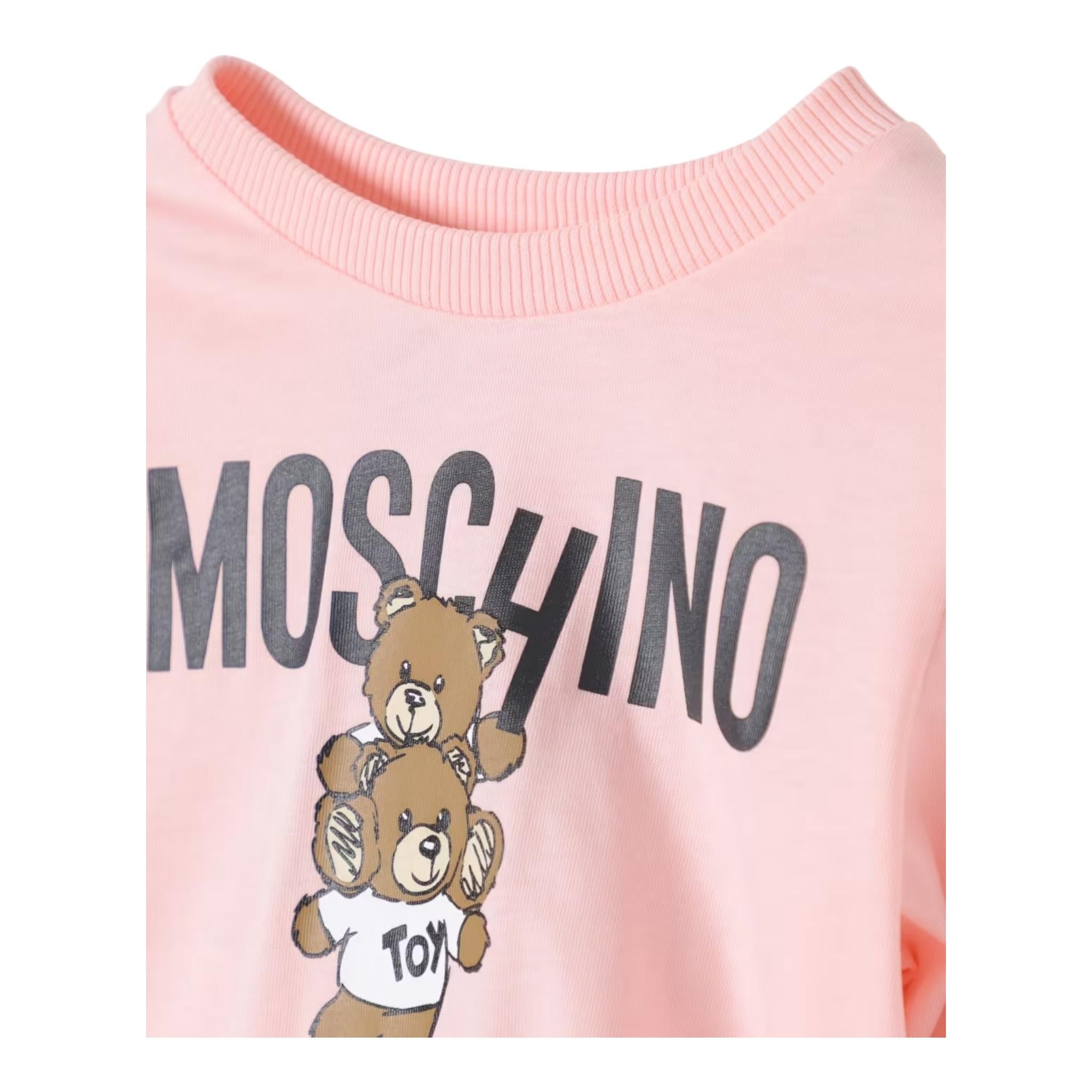MOSCHINO shirt girocollo tinta unita con stampa in contrasto Rosa per Bambina HUO00WX ROSA MOSCHINO