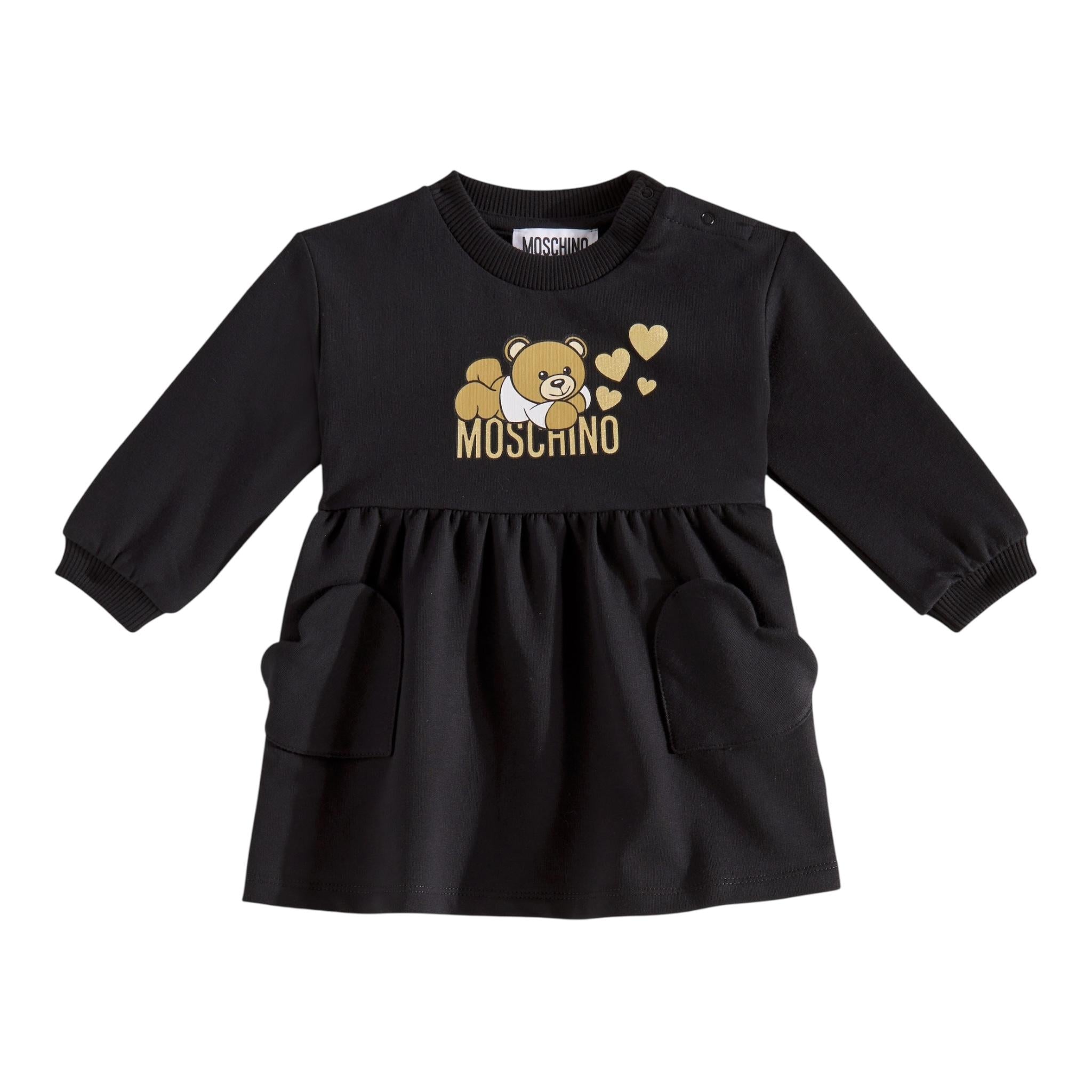 MOSCHINO abito manica lunga tinta unita cn stampa in contrasto Nero per Bambina MDV0BLJXX NERO MOSCHINO