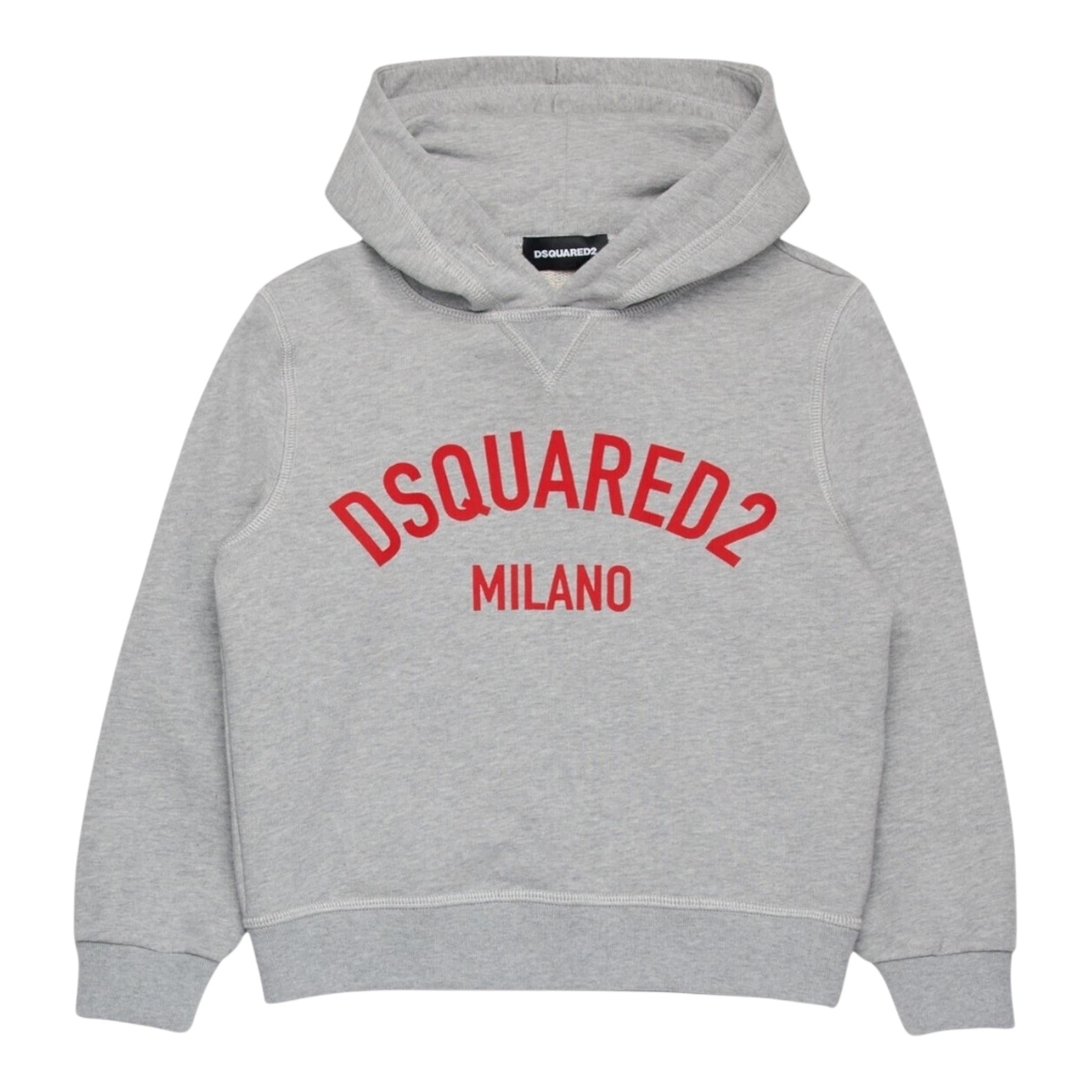 DSQUARED2 felpa chiusa con cappuccio tinta unita con stampa logo Grigio per Bambino DQ2616X GRIGIO DSQUARED2