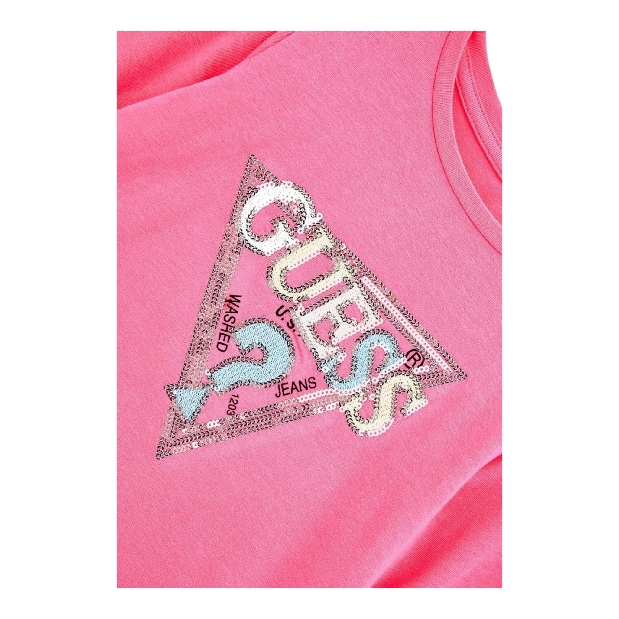 GUESS shirt girocollo tinta unita con stampa Fuxia per Neonata K4YI11K6YW4X FUXIA GUESS