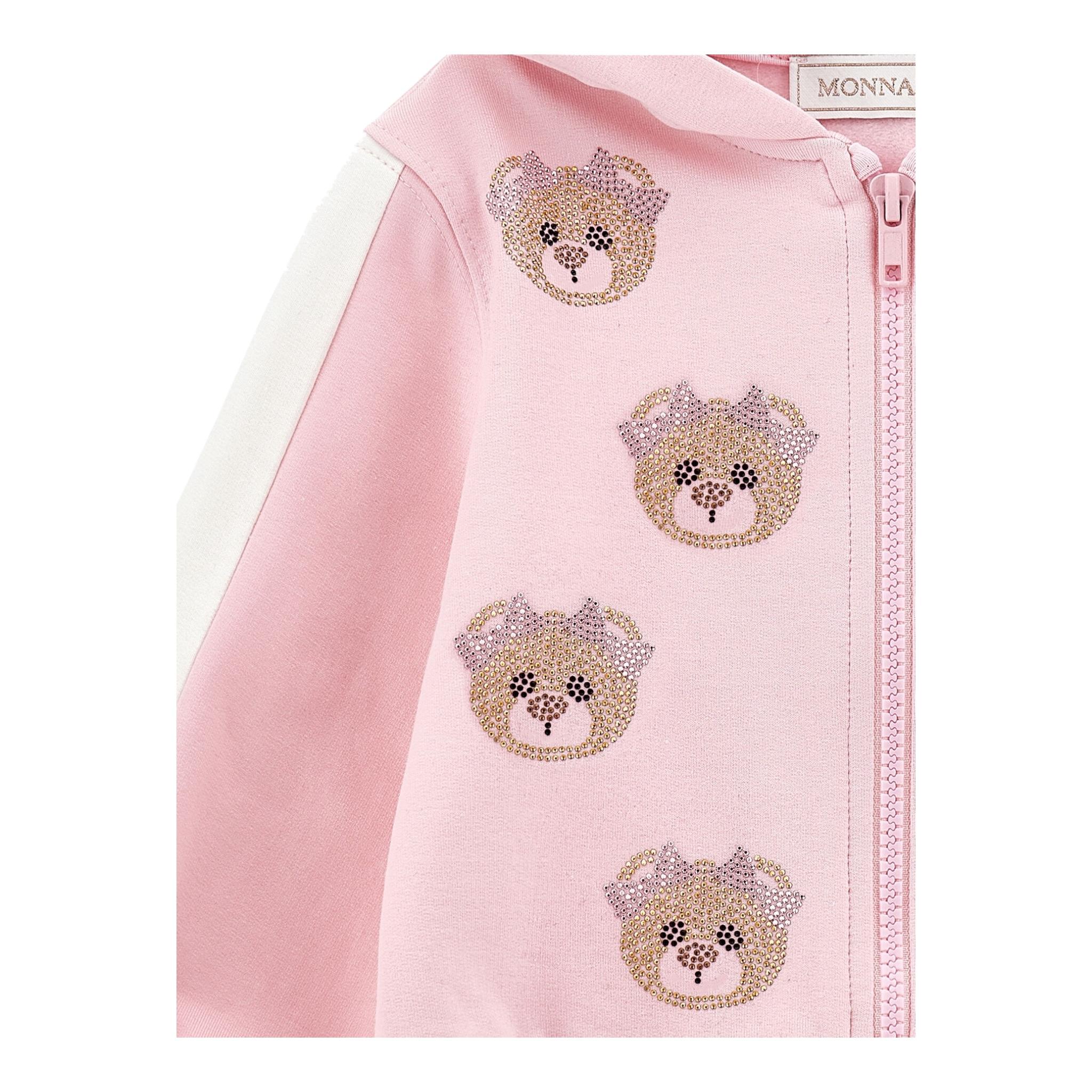 MONNALISA felpa con zip e cappuccio tinta unita con orsi brillantinati Rosa per Neonata 39D802 ROSA MONNALISA