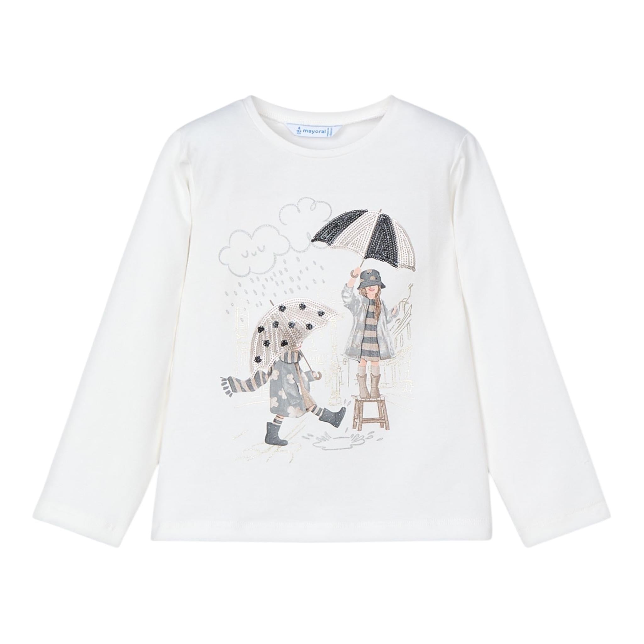 MAYORAL shirt girocollo tinta unita con stampa in contrasto Bianco per Bambina 406781 BIANCO MAYORAL