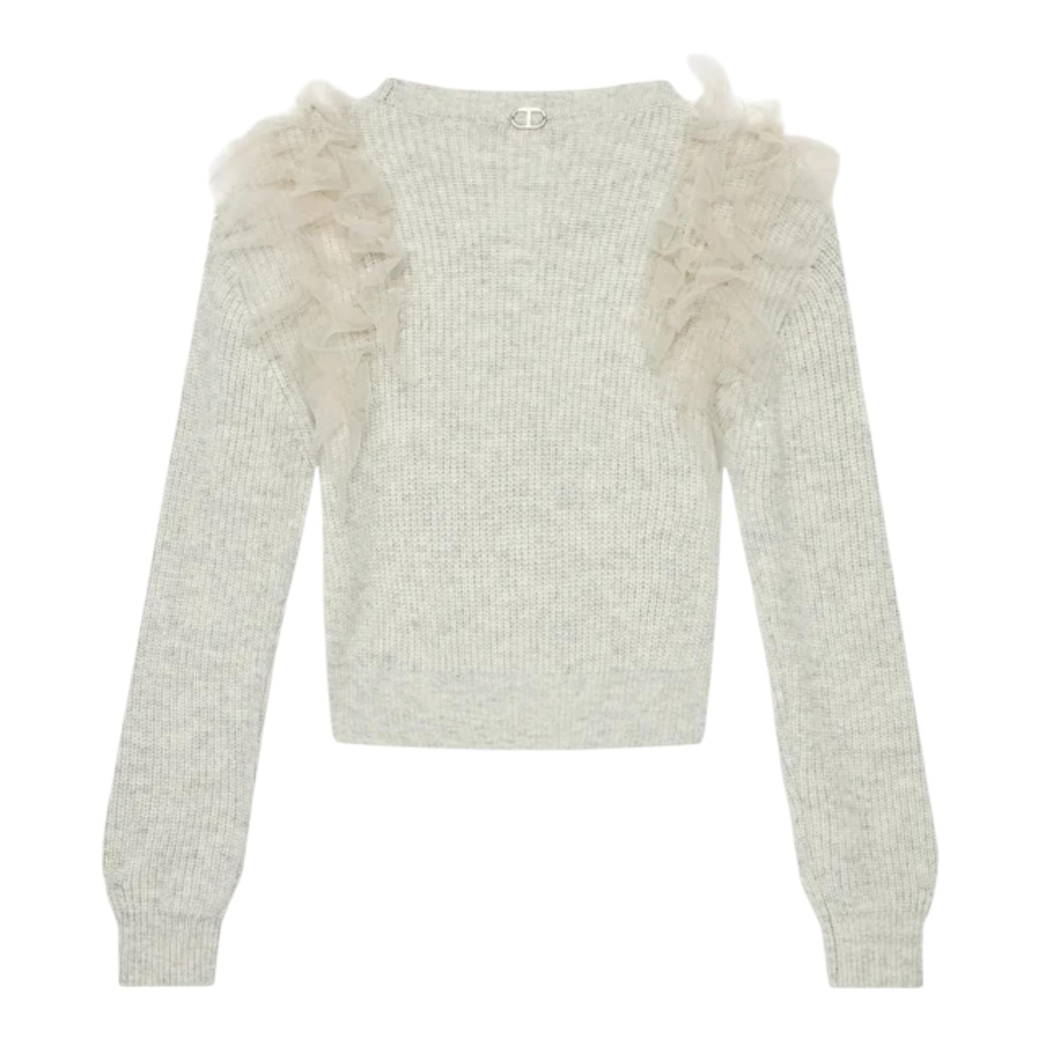 TWINSET maglia girocollo tinta unita con tulle Grigio per Bambina 242GJ3080X GRIGIO TWINSET