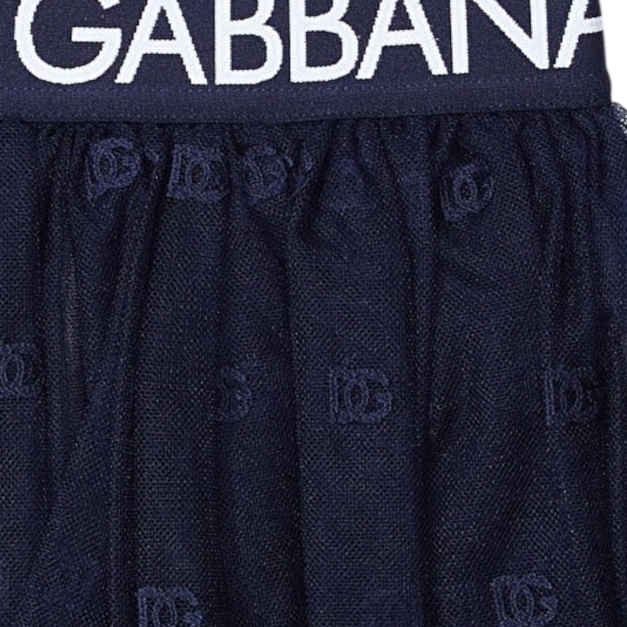 DOLCE & GABBANA gonna tinta unita logata con tulle Blu per Bambina L54I61 BLU DOLCE & GABBANA