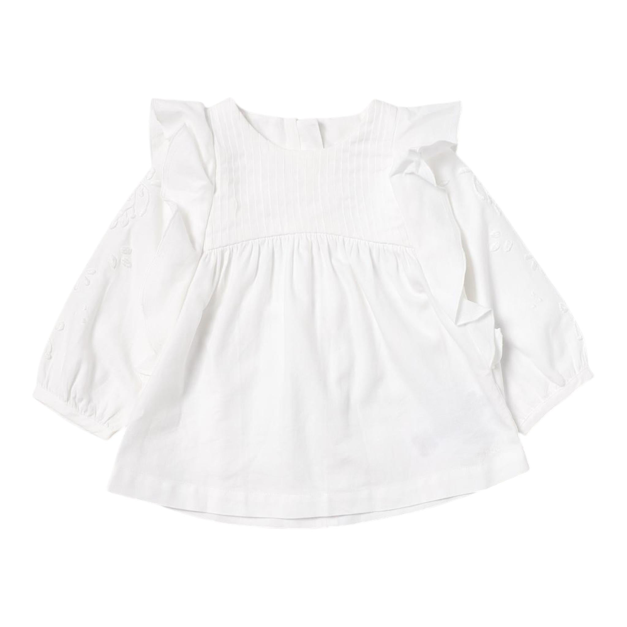 CHLOE' camicia manica lunga tinta unita con ricami Bianco per Neonata C05446 BIANCO CHLOE'