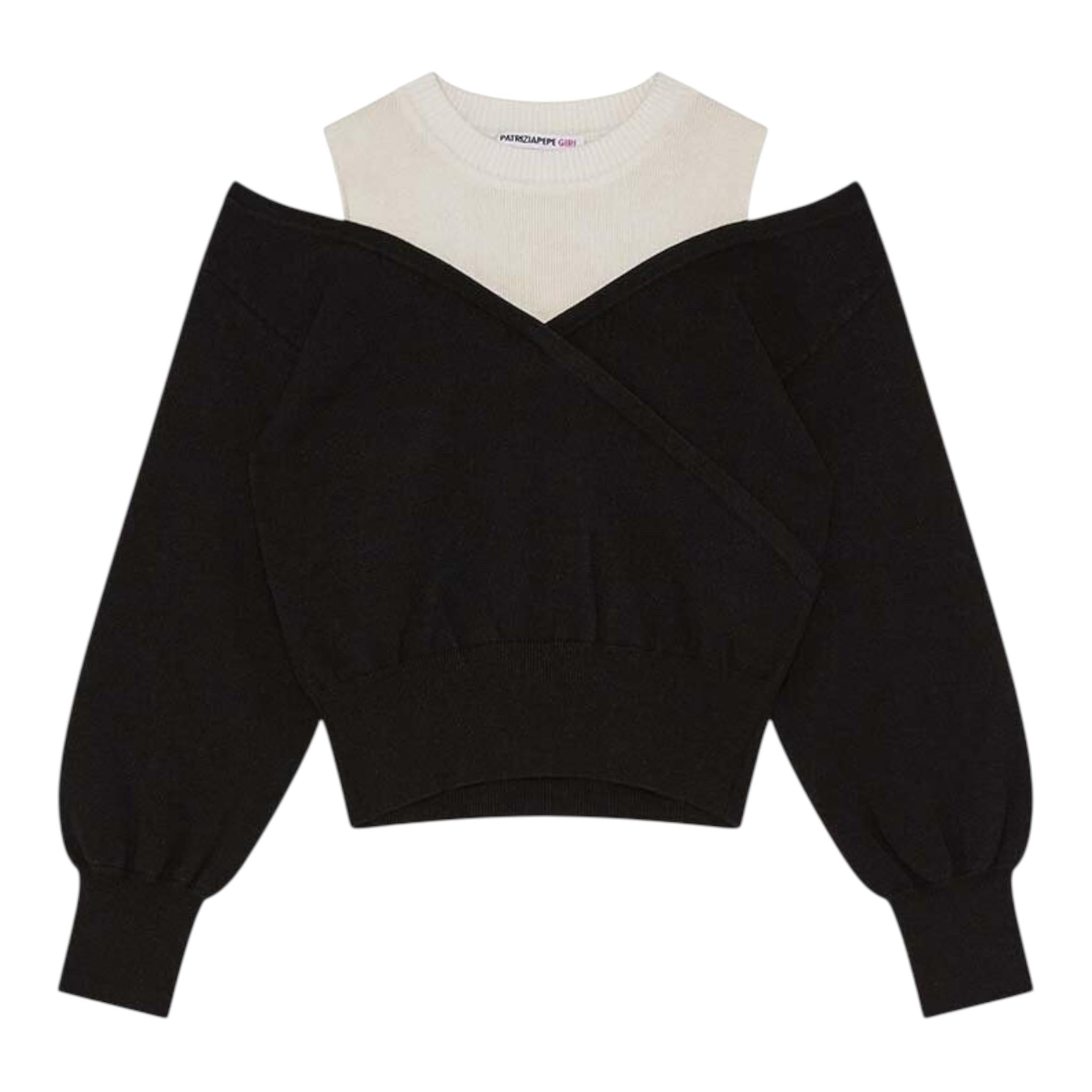 PATRIZIA PEPE maglia girocollo tinta unita con finta canotta Nero per Bambina 7K0042X NERO PATRIZIA PEPE