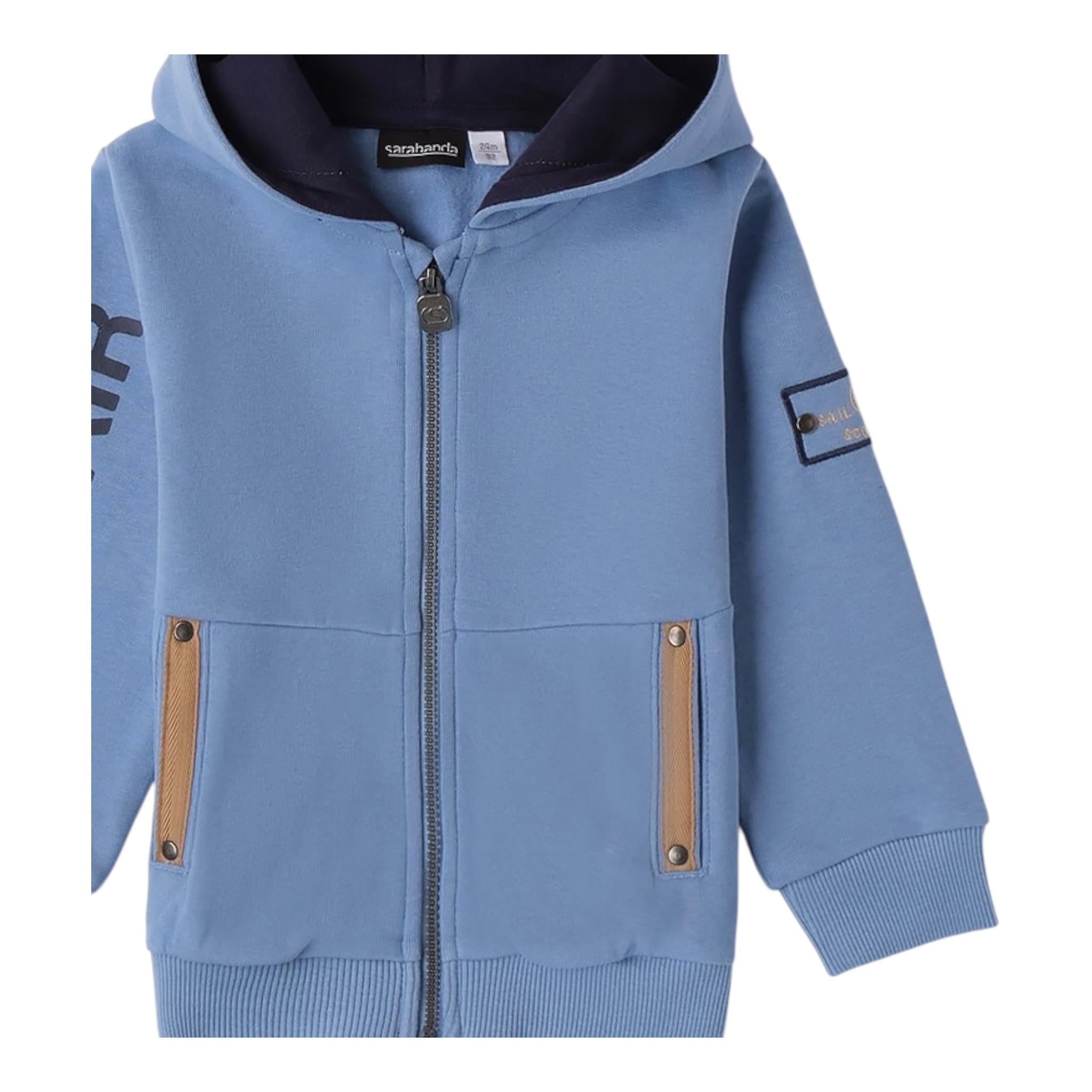 SARABANDA felpa tinta unita con cappuccio e zip Azzurro per Neonato 0A145N AZZURRO SARABANDA