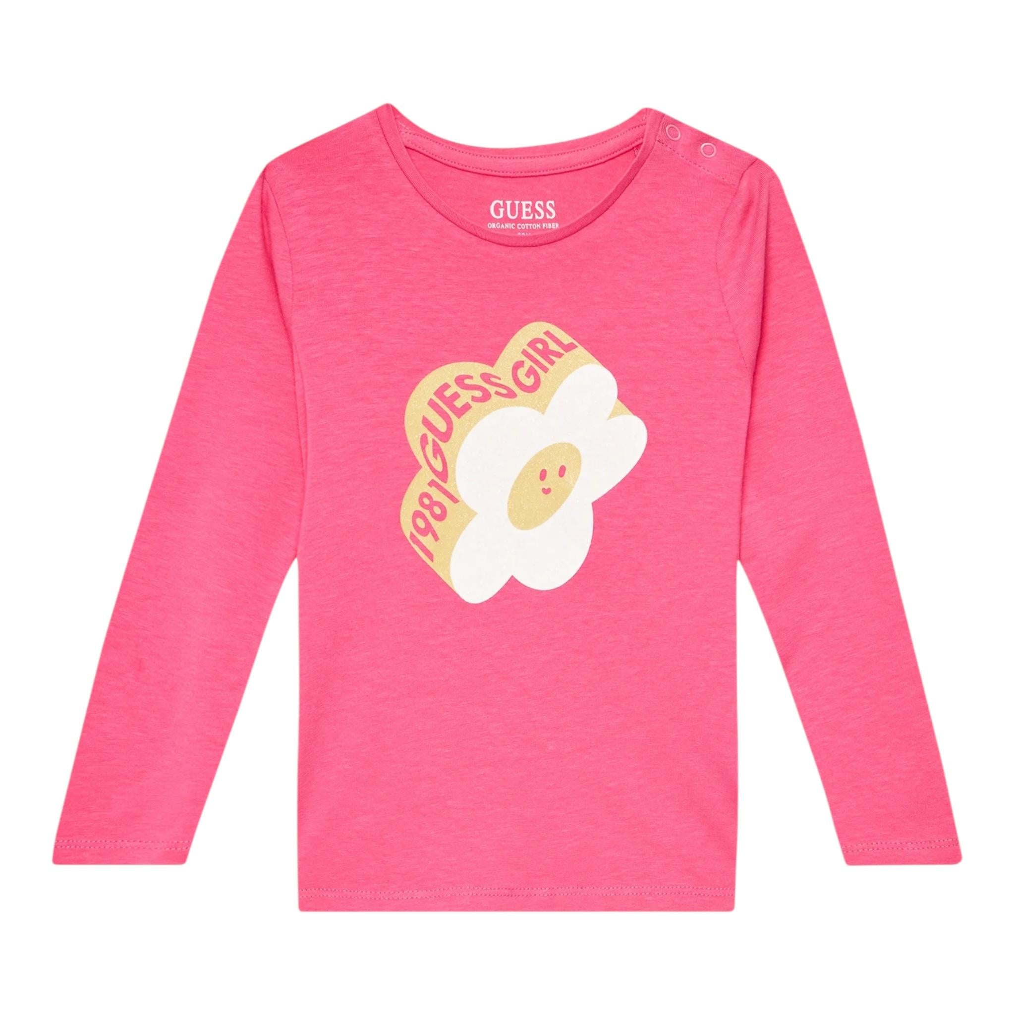 GUESS shirt girocollo tinta unita ocn logo Rosa per Bambina K4YI02K6YW4J ROSA GUESS