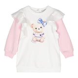 MONNALISA abito felpa girocollo tinta unita con maniche in contrasto Bianco per Bambina 39D905 BIANCO MONNALISA