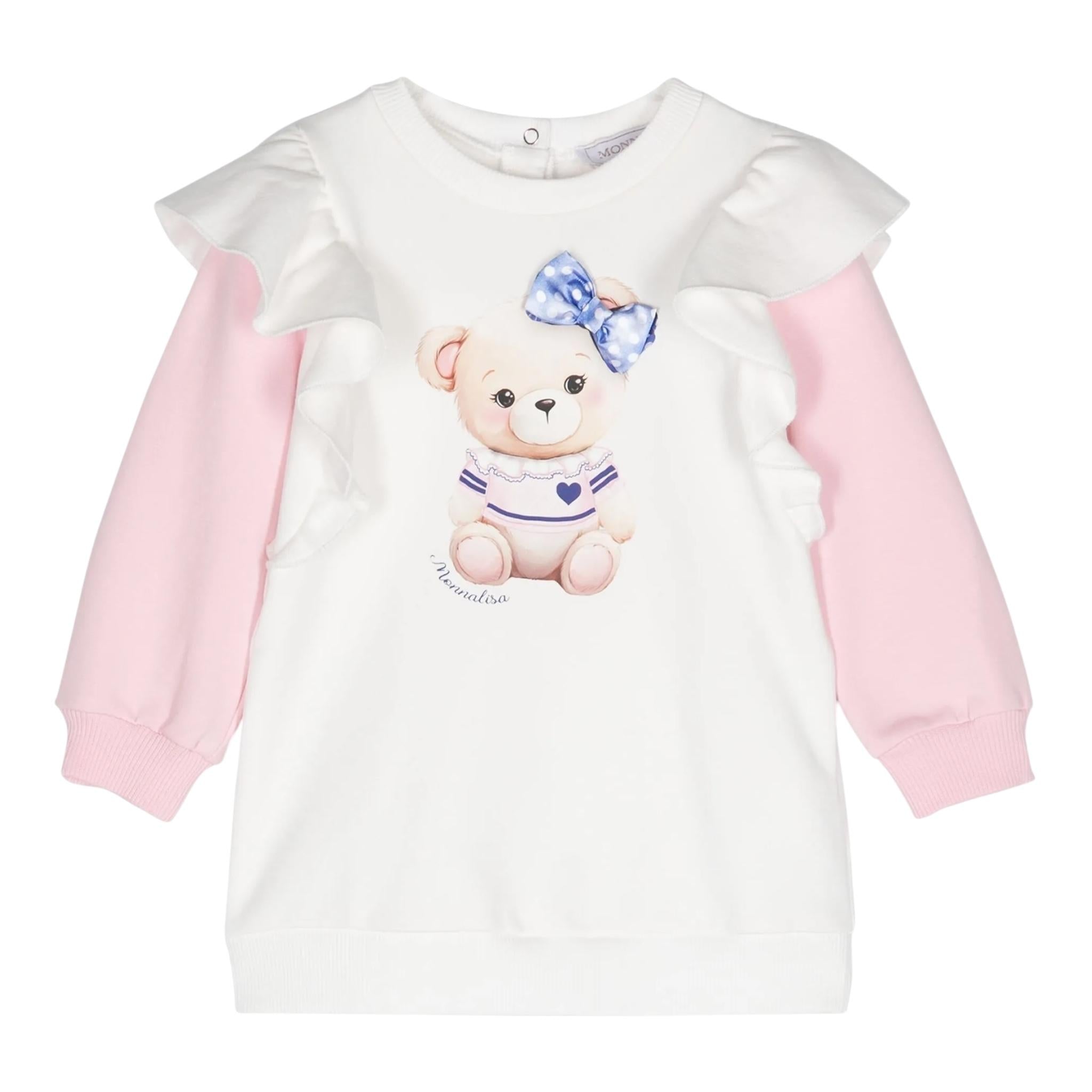 MONNALISA abito felpa girocollo tinta unita con maniche in contrasto Bianco per Bambina 39D905 BIANCO MONNALISA